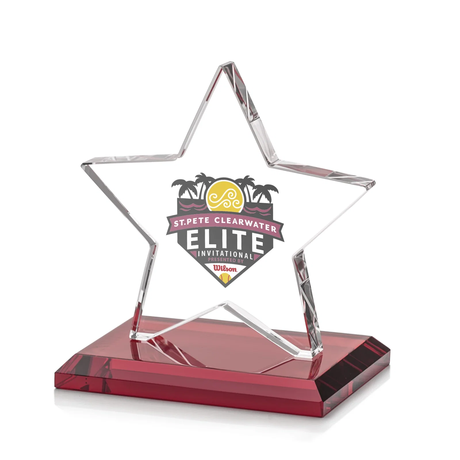 Customized Starfire Crystal Star Award in Amber, Light Blue or Rosewood for service anniversary gifts