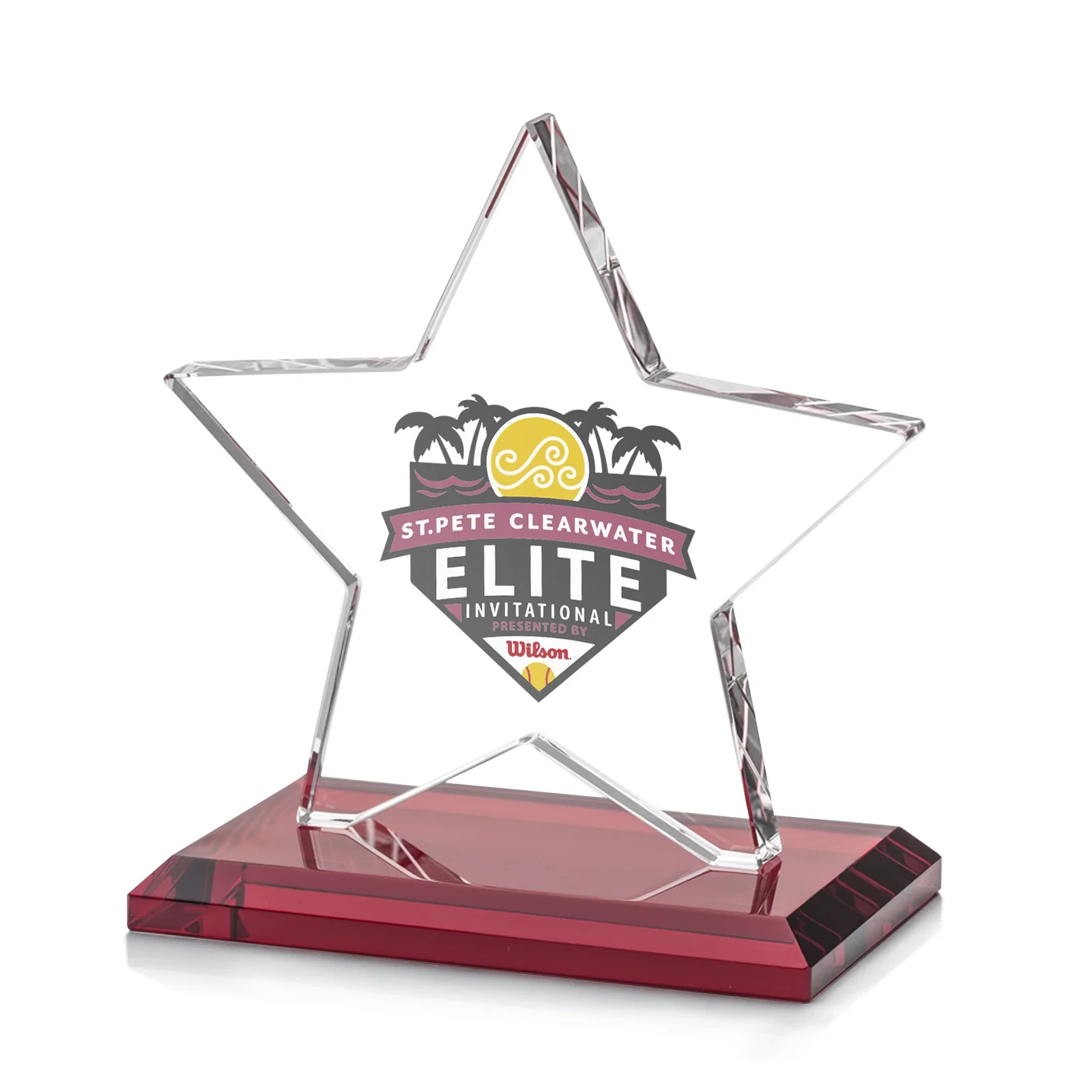 Customized Starfire Crystal Star Award in Amber, Light Blue or Rosewood for sales achievement awards