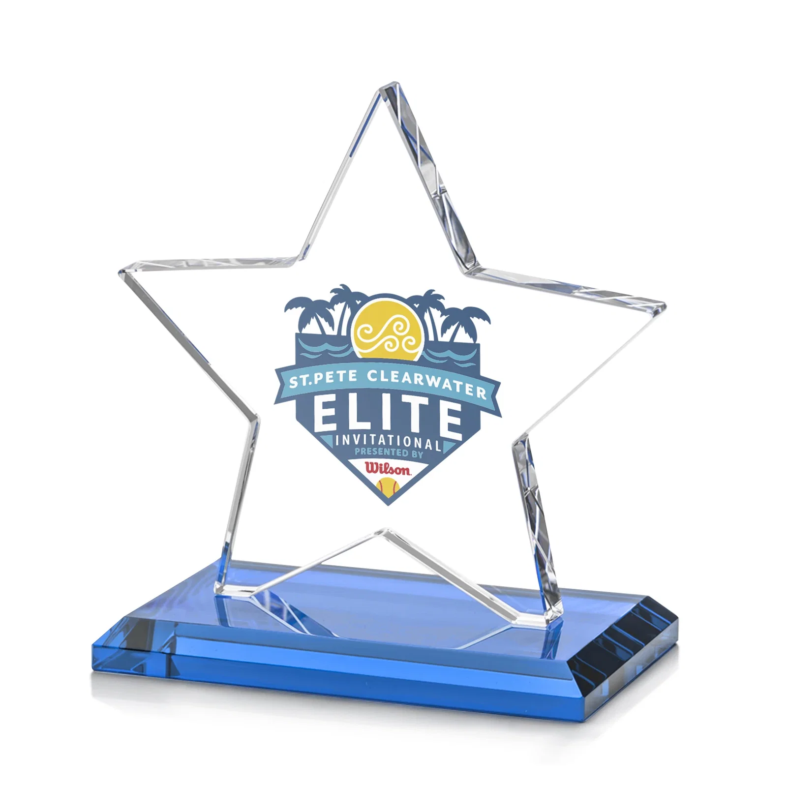 Customized Starfire Crystal Star Award in Amber, Light Blue or Rosewood for graduation ceremonies