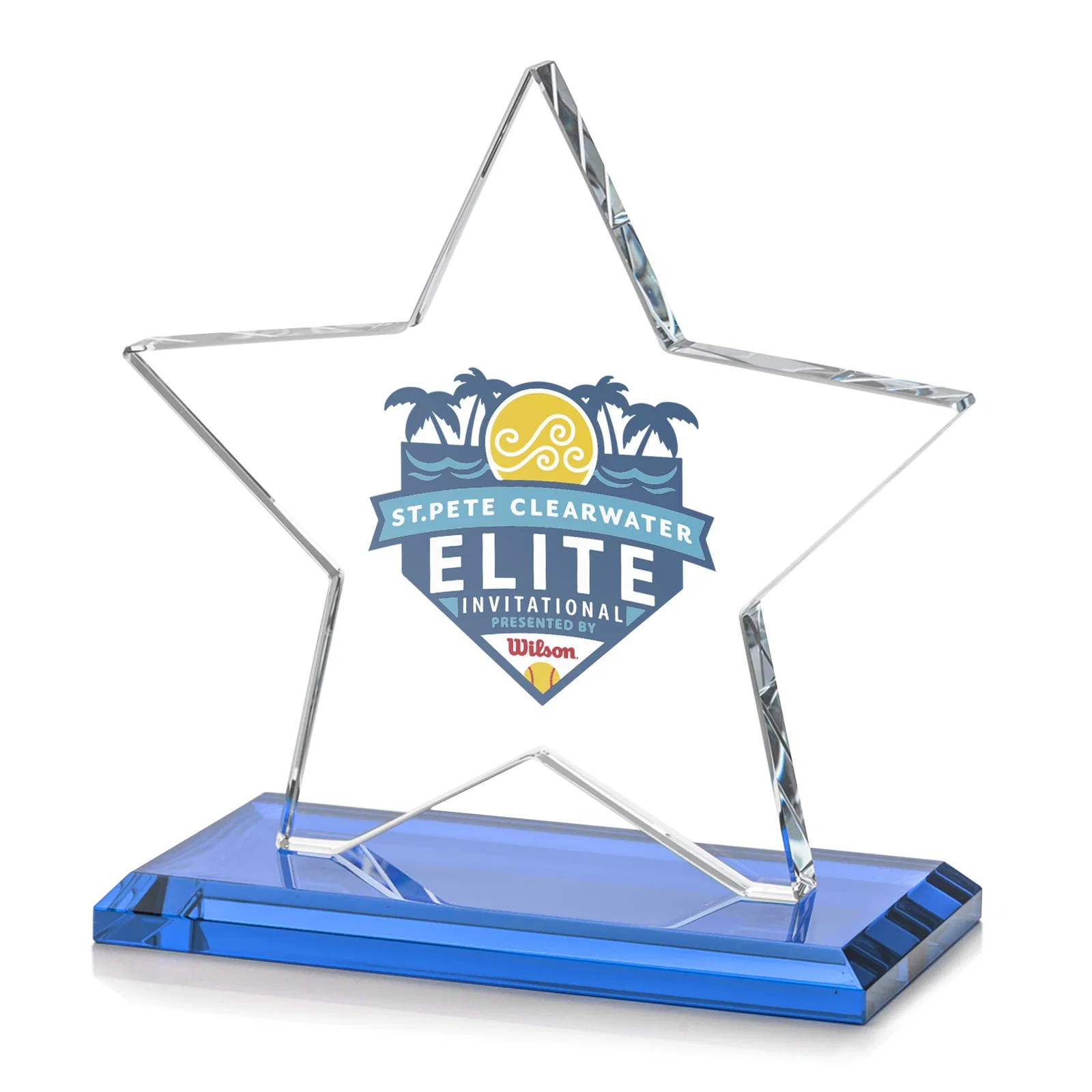 Customized Starfire Crystal Star Award in Amber, Light Blue or Rosewood for safety achievement programs