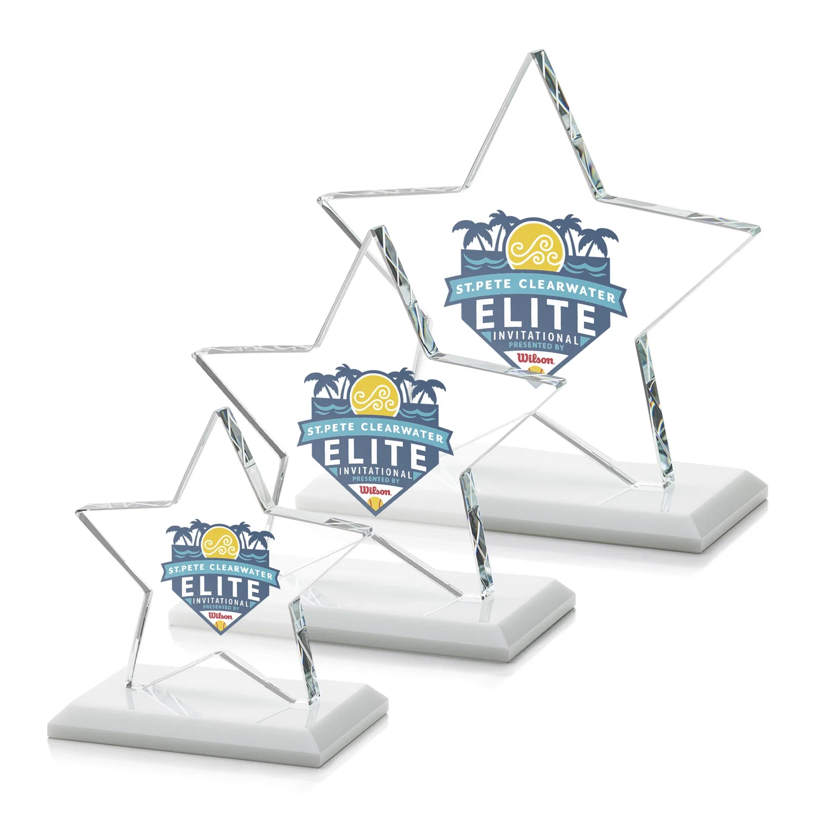 Customized Starfire Crystal Star Award in Amber, Light Blue or Rosewood for volunteer appreciation