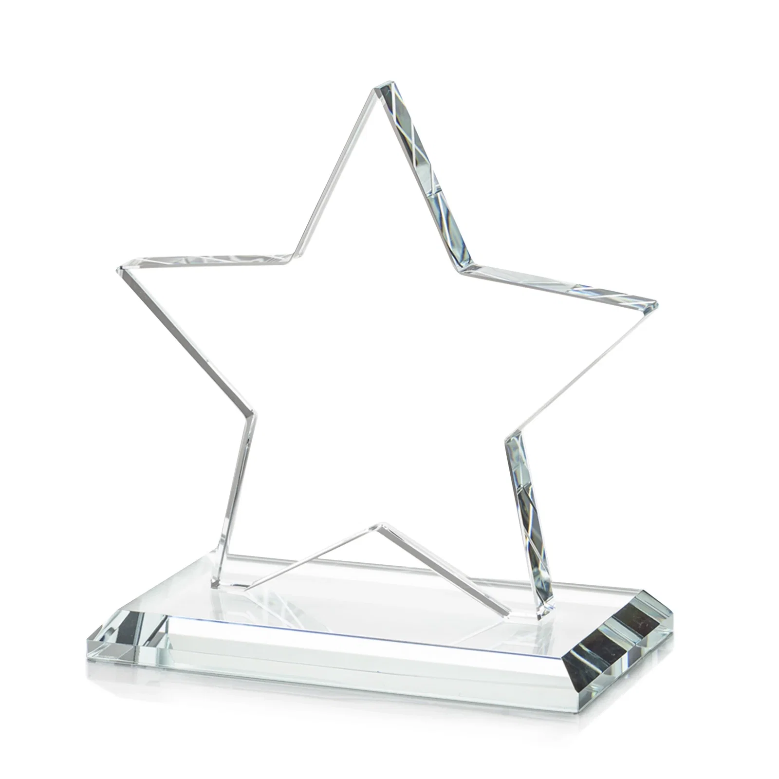 Custom engraved Starfire Crystal Star Award in Amber, Light Blue or Rosewood for service anniversary gifts