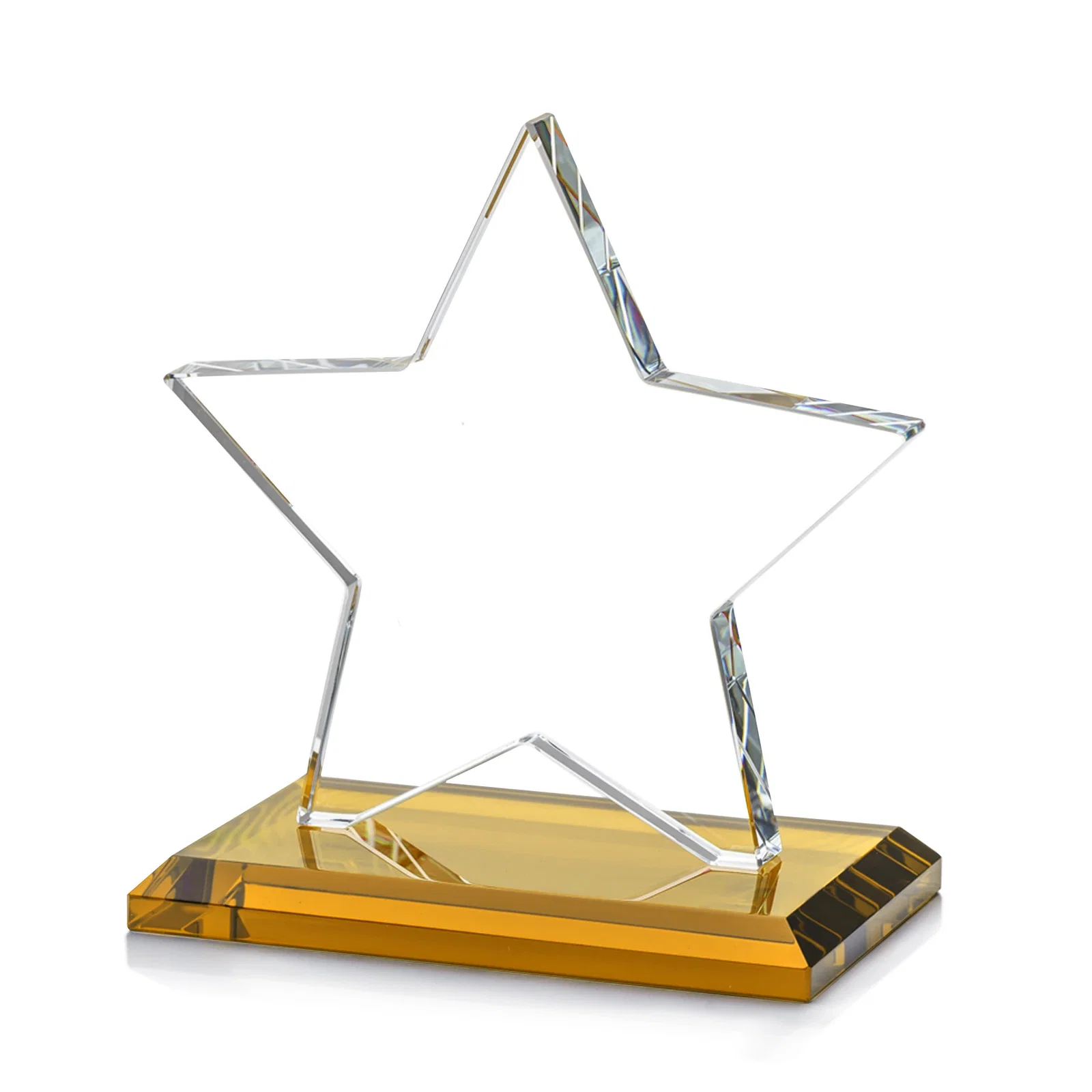 Custom engraved Starfire Crystal Star Award in Amber, Light Blue or Rosewood for team milestone celebrations