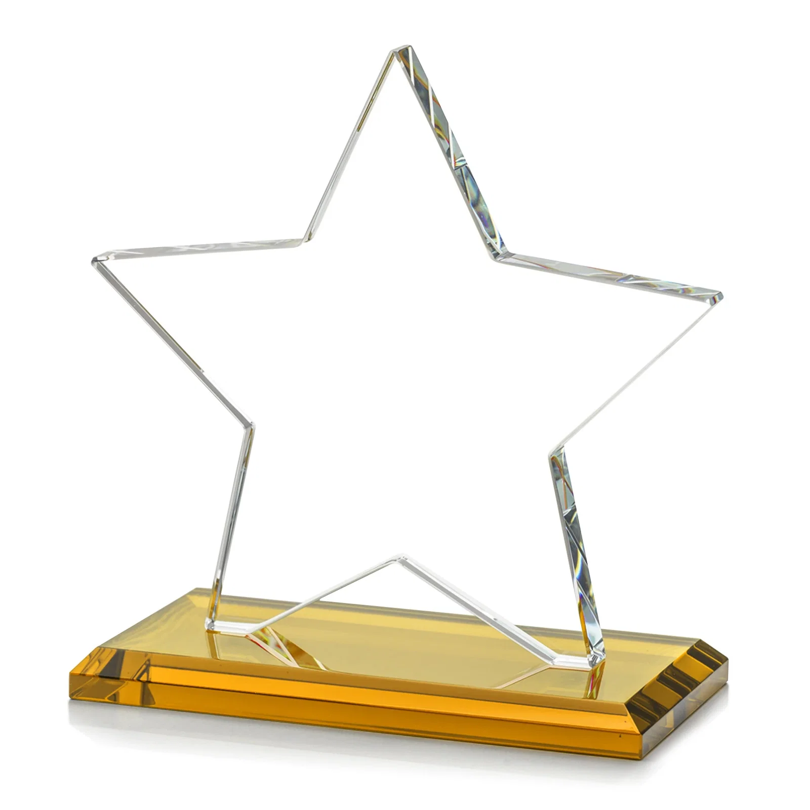 Custom engraved Starfire Crystal Star Award in Amber, Light Blue or Rosewood for donor appreciation