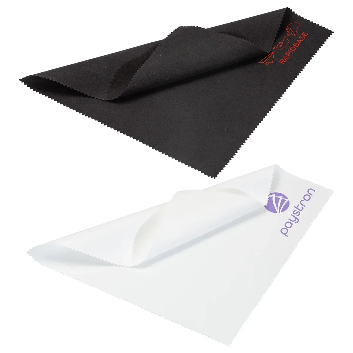 Custom Suede microfiber cloth close-up of the suede texture and imprint area, branded promotional cloth