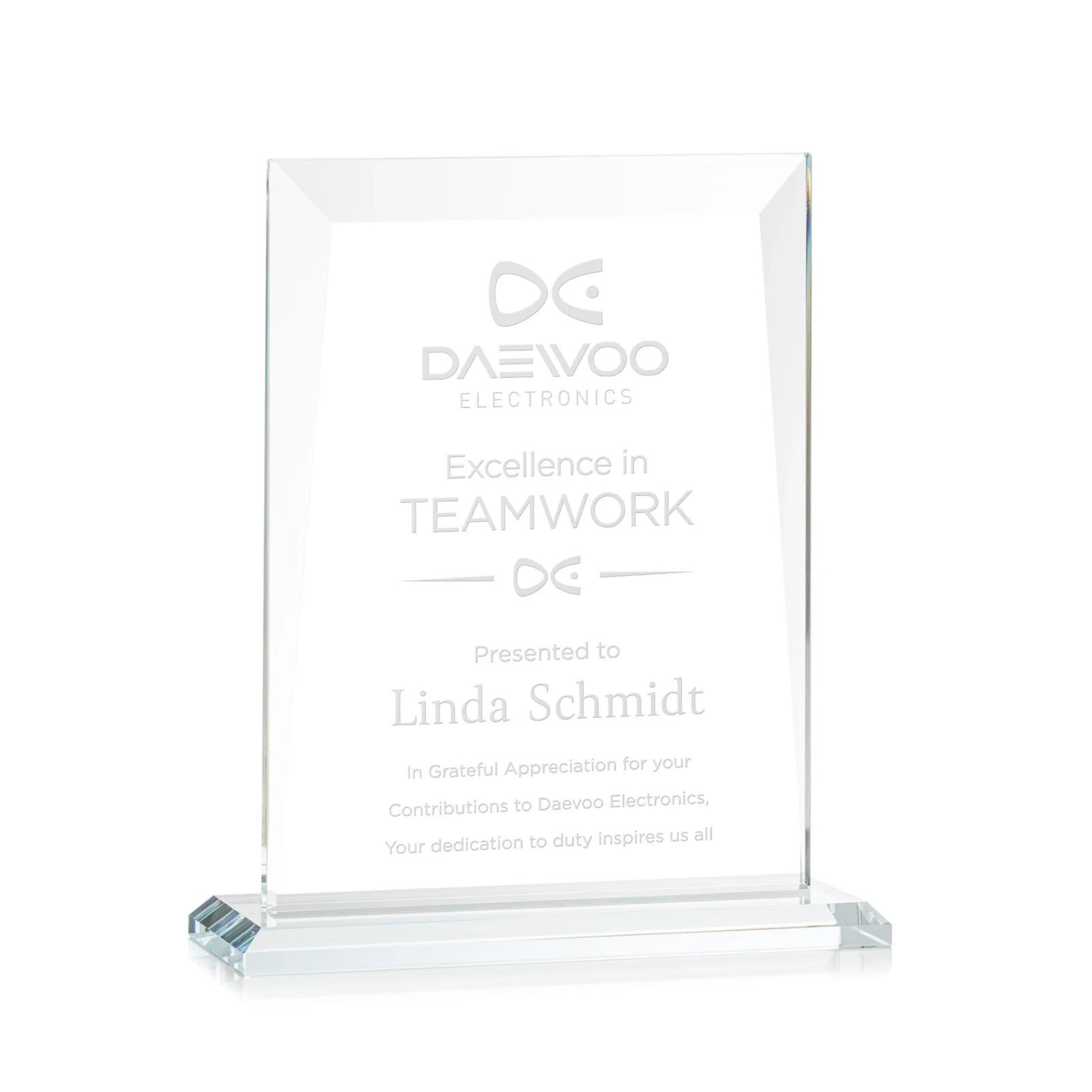 Custom Jade Glass Rectangle Award With Contrasting Color Base for donor appreciation