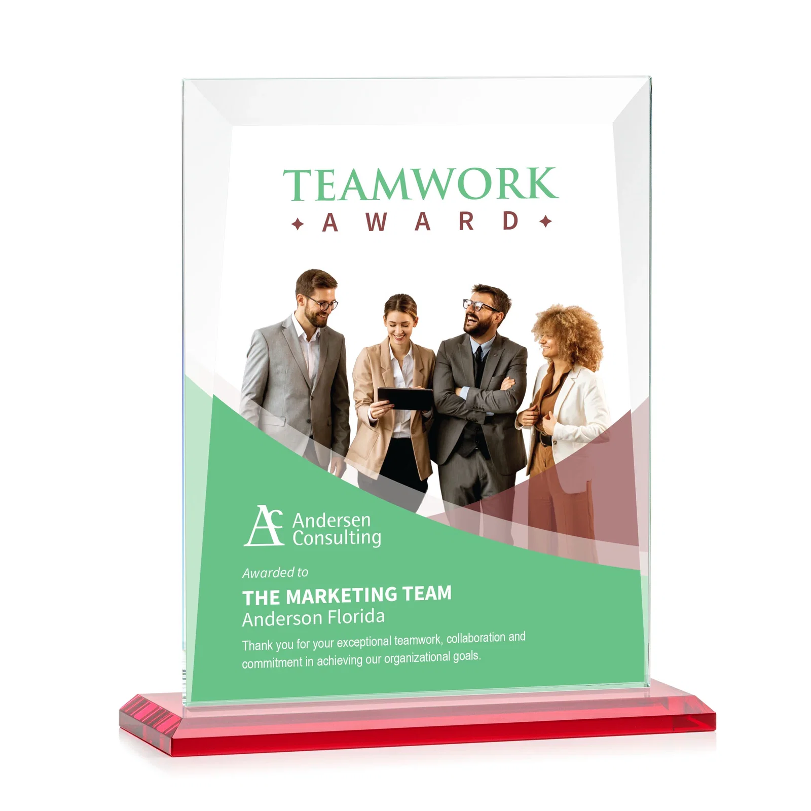 Custom engraved Jade Glass Rectangle Award With Contrasting Color Base for company anniversary events