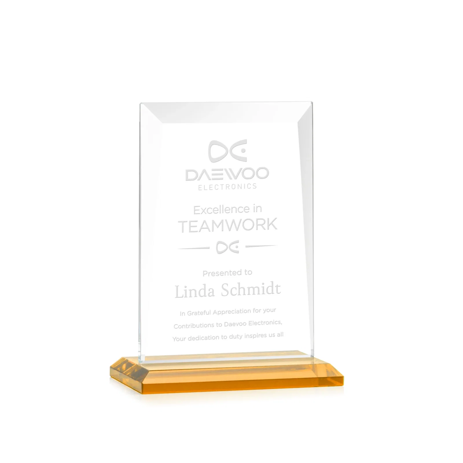 Custom Jade Glass Rectangle Award With Contrasting Color Base for dealer and partner awards