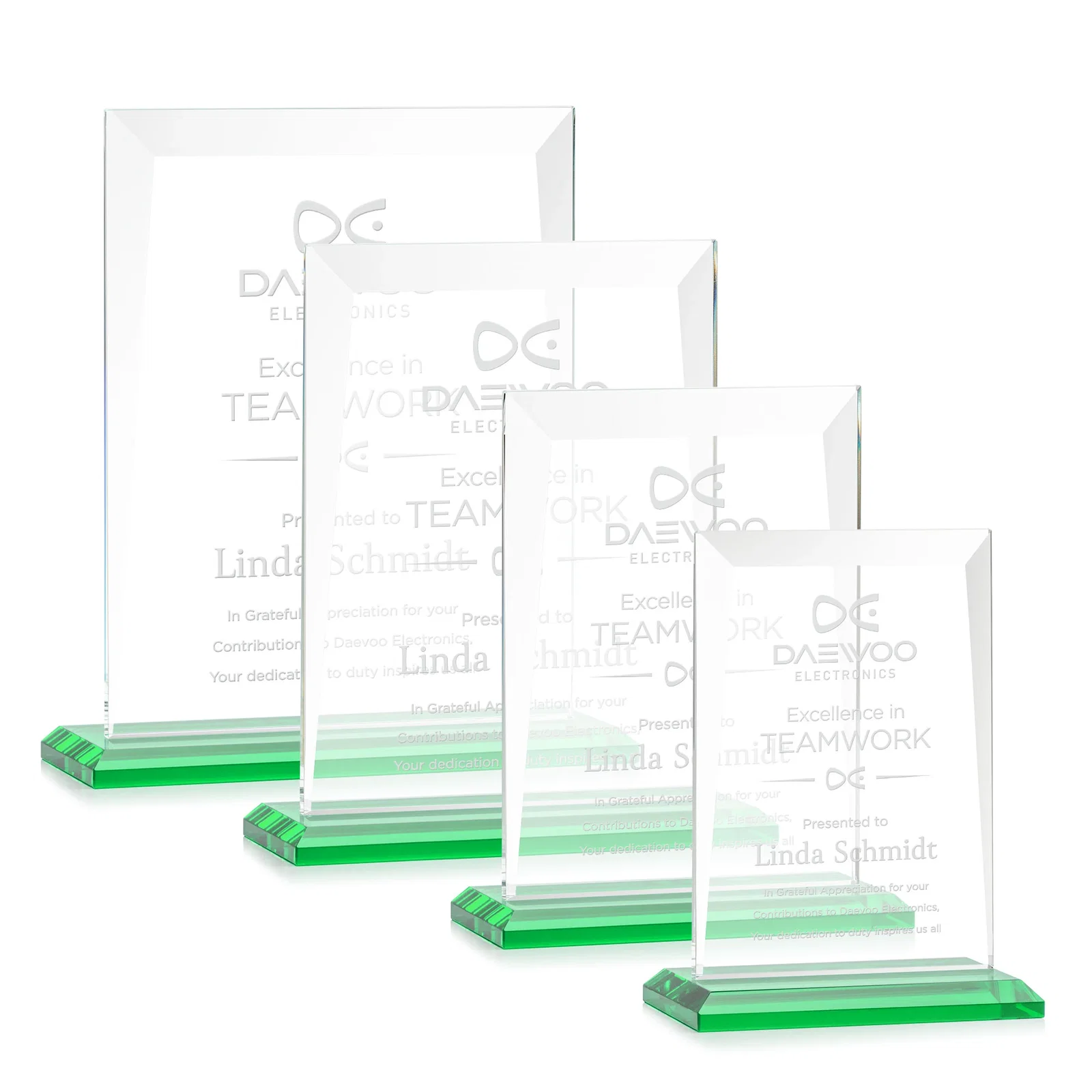 Personalized Jade Glass Rectangle Award With Contrasting Color Base for service anniversary gifts