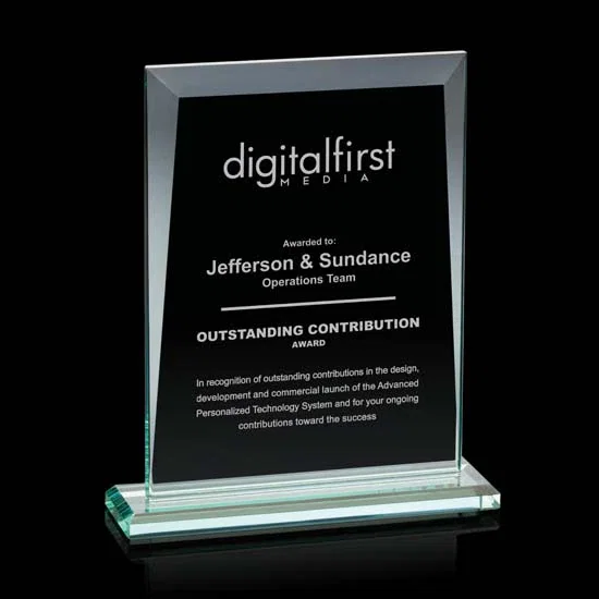 Custom Jade Glass Rectangle Award With Contrasting Color Base for corporate award ceremonies