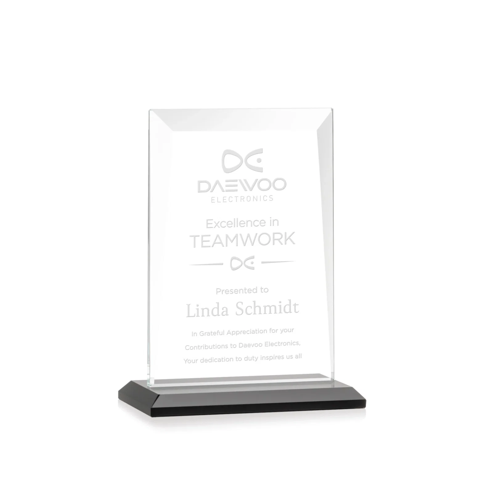 Personalized Jade Glass Rectangle Award With Contrasting Color Base for safety achievement programs