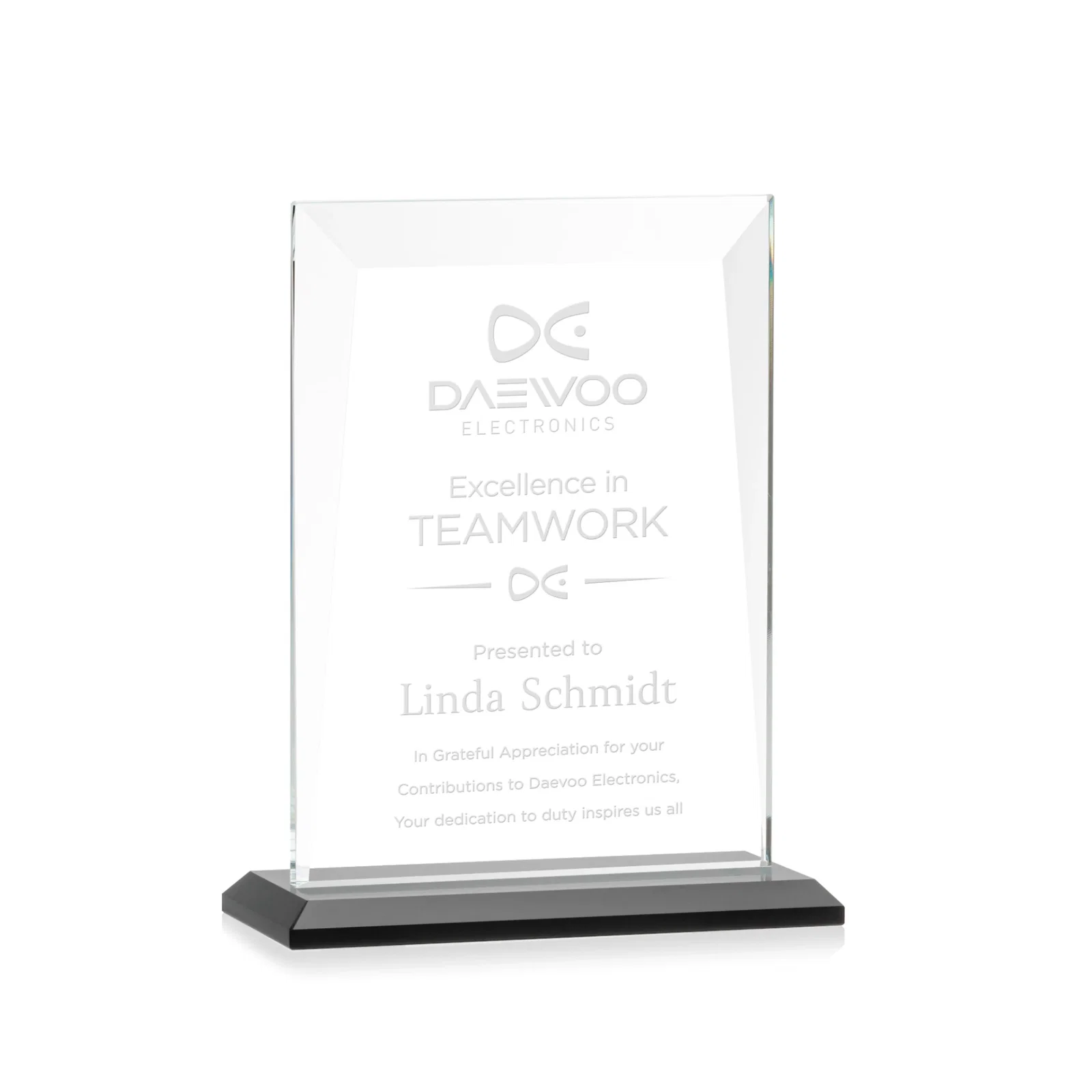 Personalized Jade Glass Rectangle Award With Contrasting Color Base for volunteer appreciation