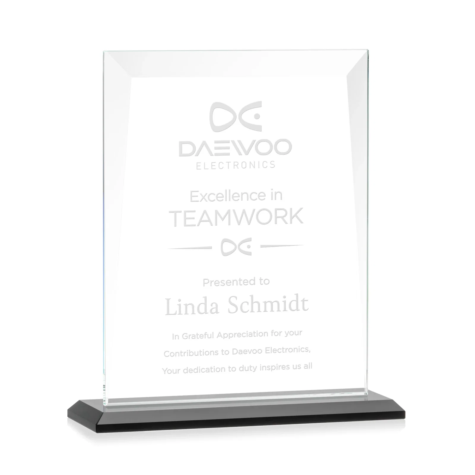 Personalized Jade Glass Rectangle Award With Contrasting Color Base for company anniversary events