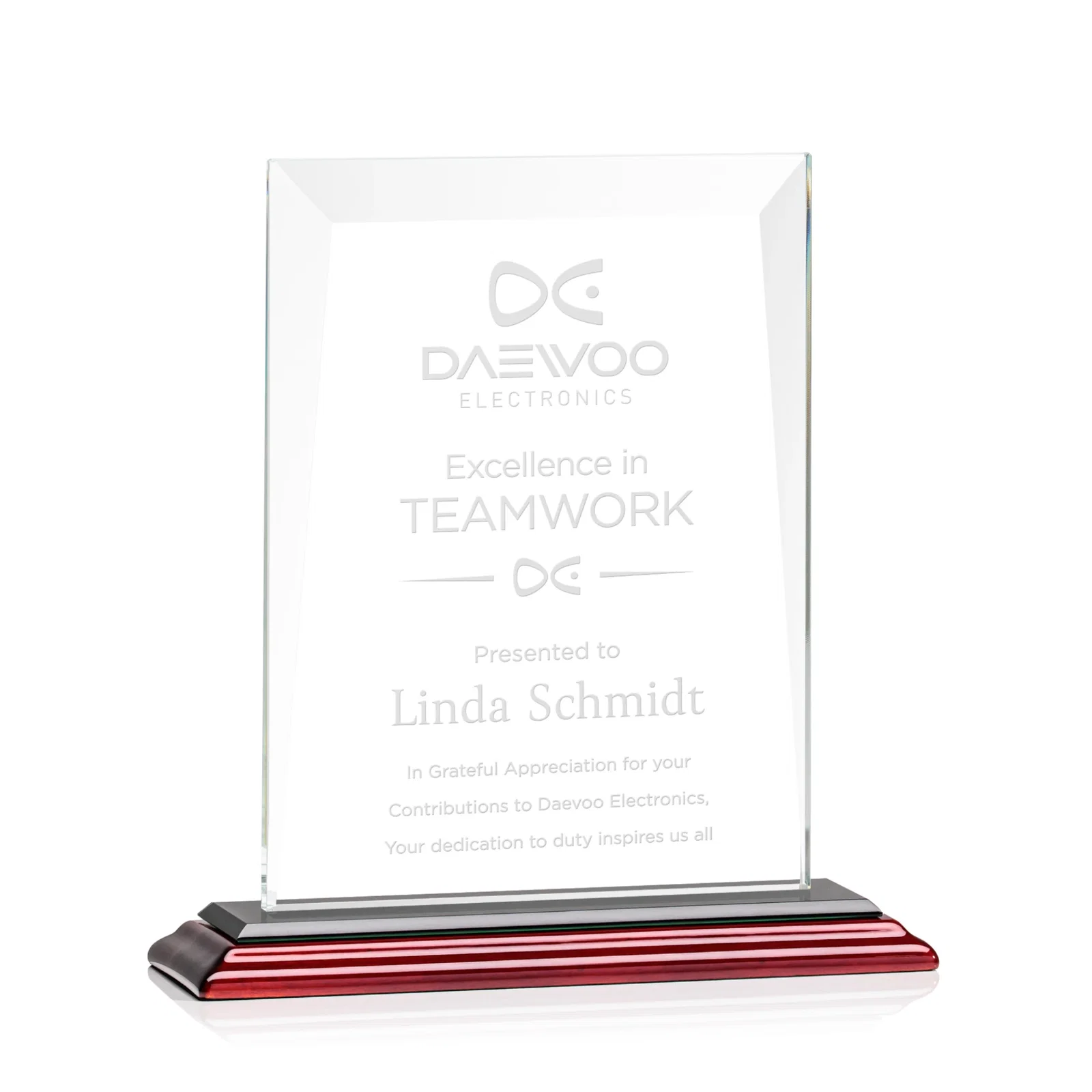Promotional Jade Glass Rectangle Award With Contrasting Color Base for safety achievement programs