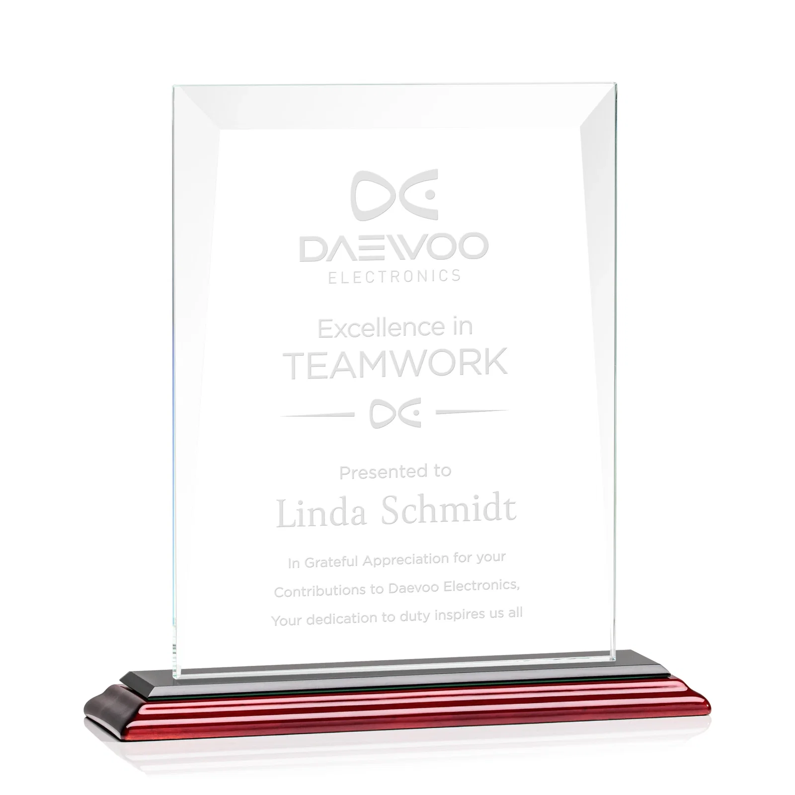 Promotional Jade Glass Rectangle Award With Contrasting Color Base for volunteer appreciation