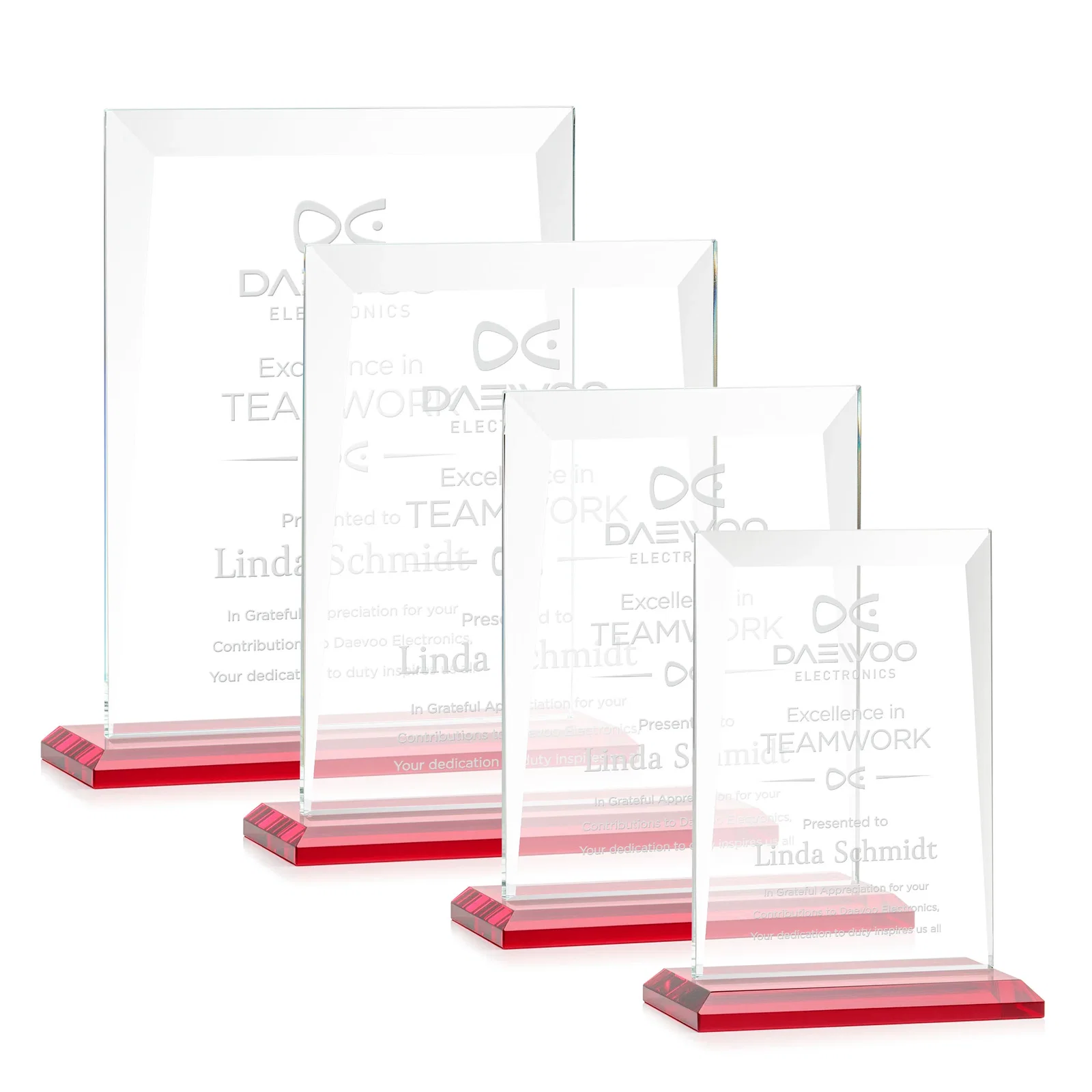 Promotional Jade Glass Rectangle Award With Contrasting Color Base for dealer and partner awards