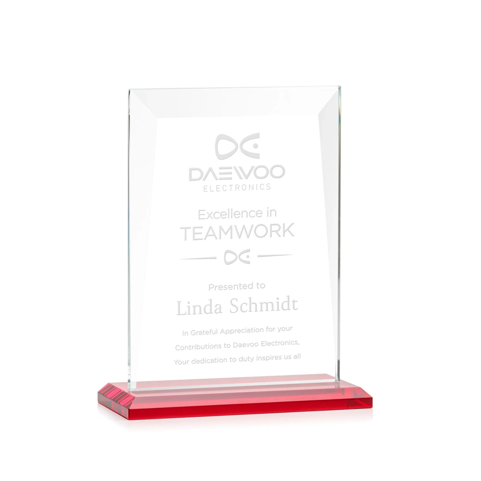 Branded Jade Glass Rectangle Award With Contrasting Color Base for employee recognition
