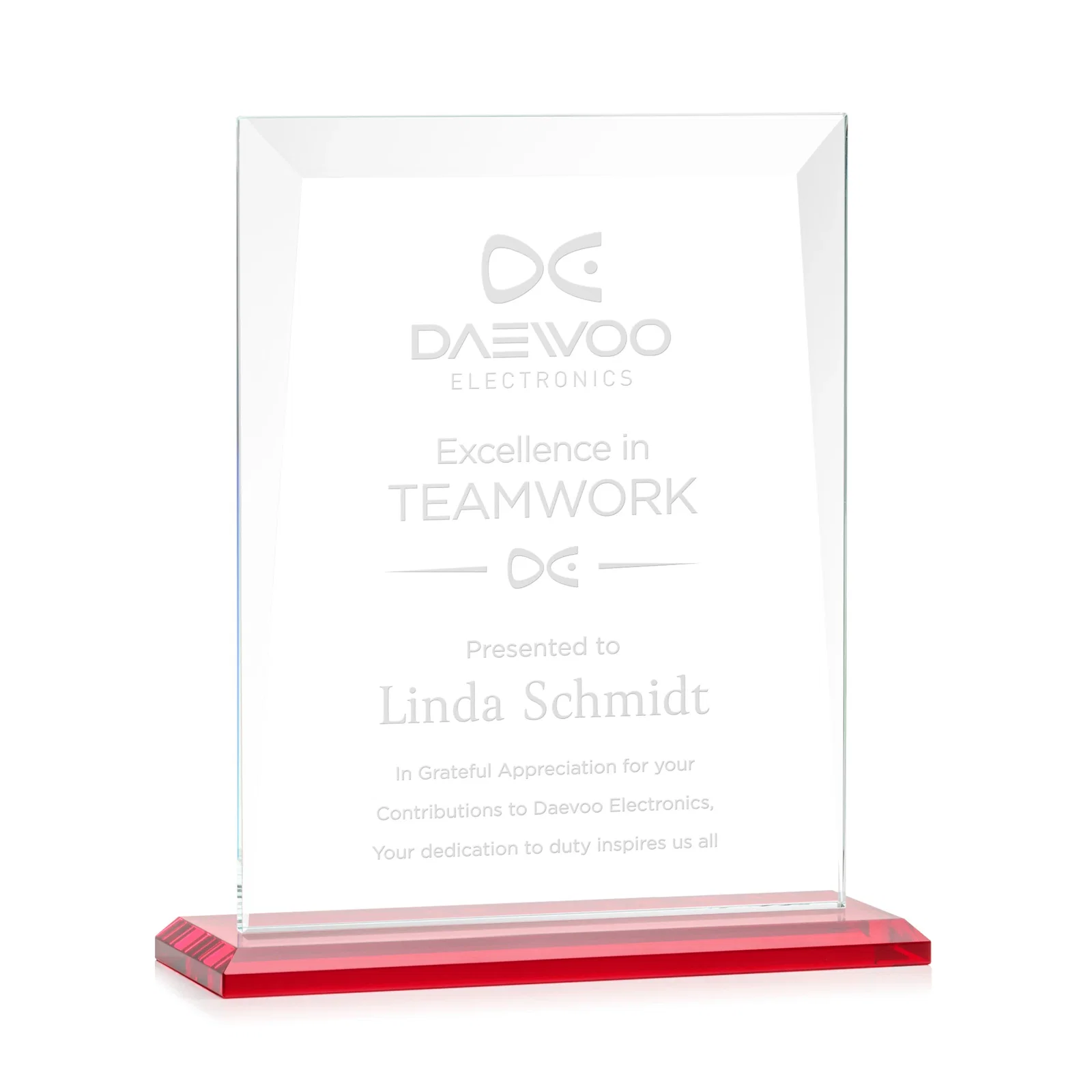 Branded Jade Glass Rectangle Award With Contrasting Color Base for service anniversary gifts