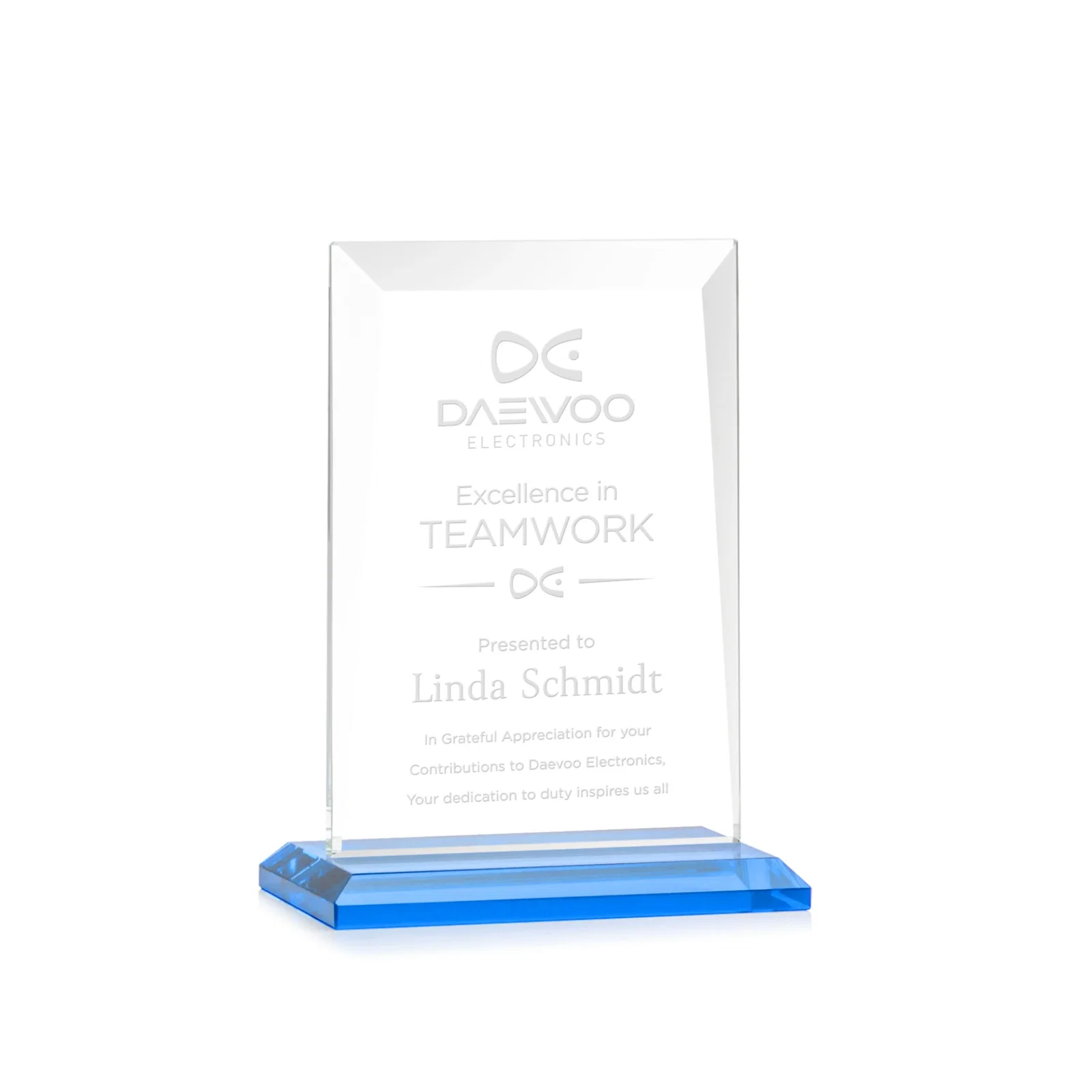 Branded Jade Glass Rectangle Award With Contrasting Color Base for retirement presentations