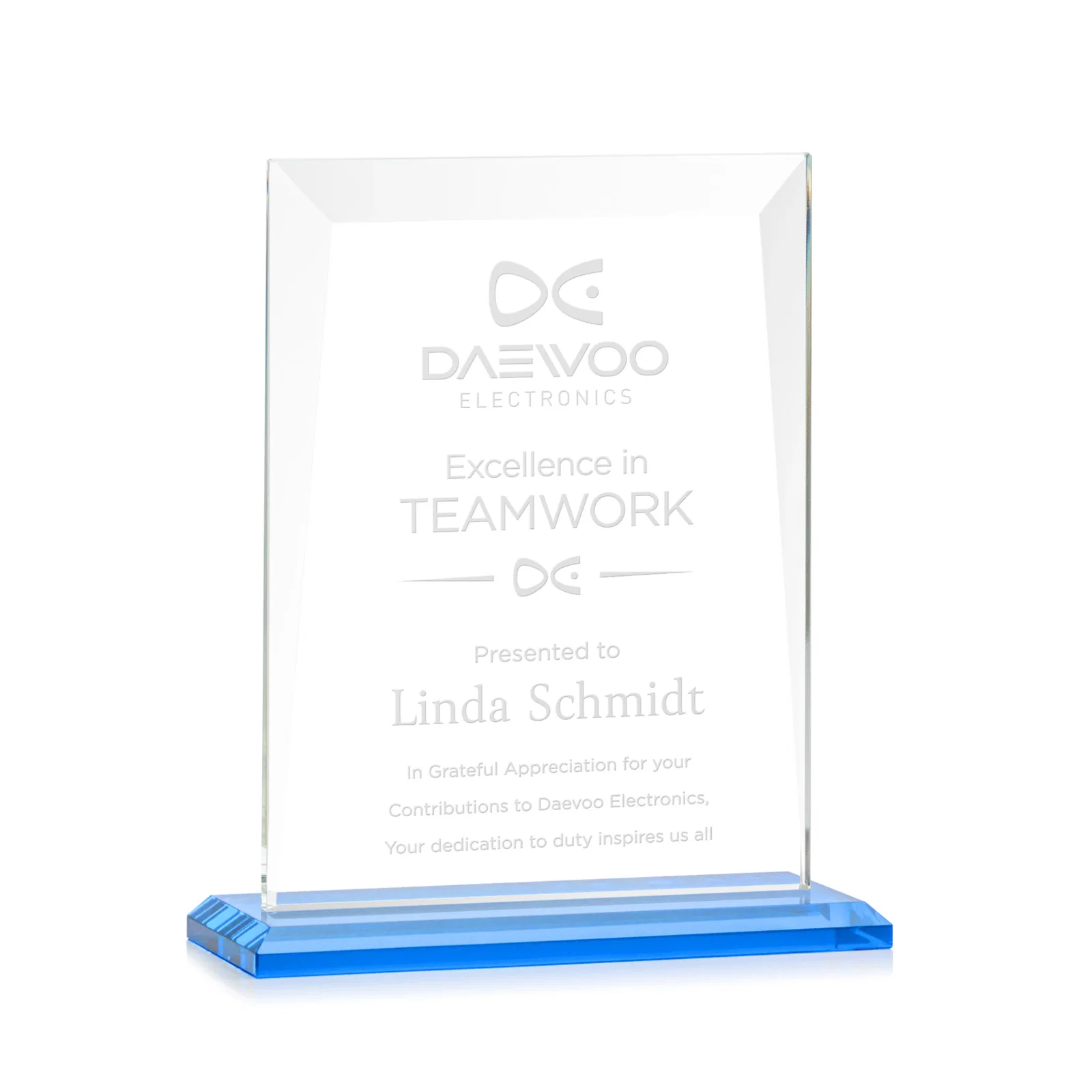 Branded Jade Glass Rectangle Award With Contrasting Color Base for donor appreciation