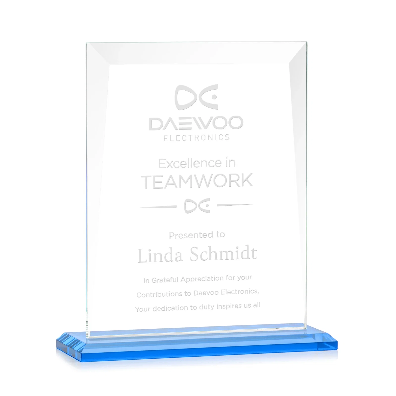 Branded Jade Glass Rectangle Award With Contrasting Color Base for graduation ceremonies