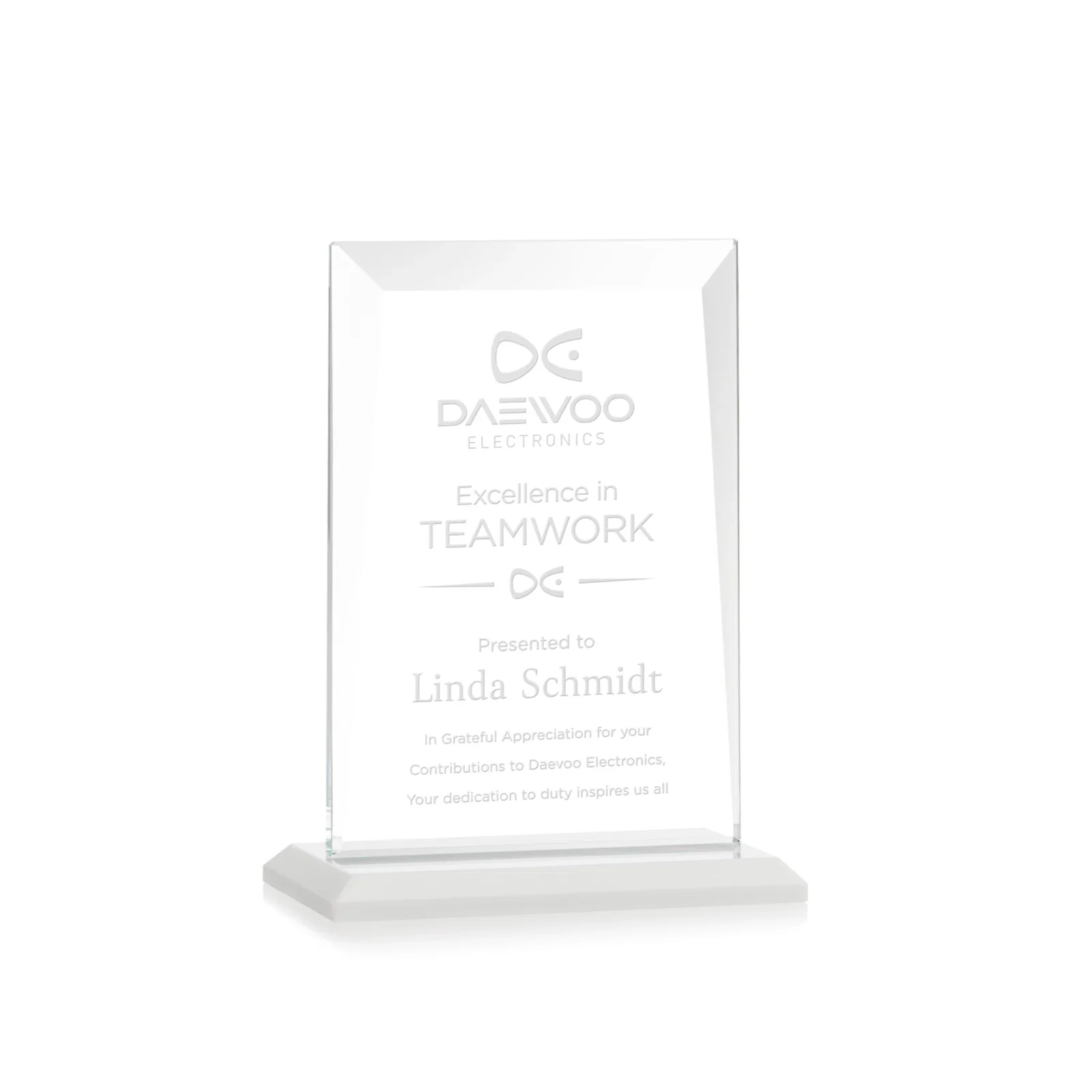 Branded Jade Glass Rectangle Award With Contrasting Color Base for volunteer appreciation