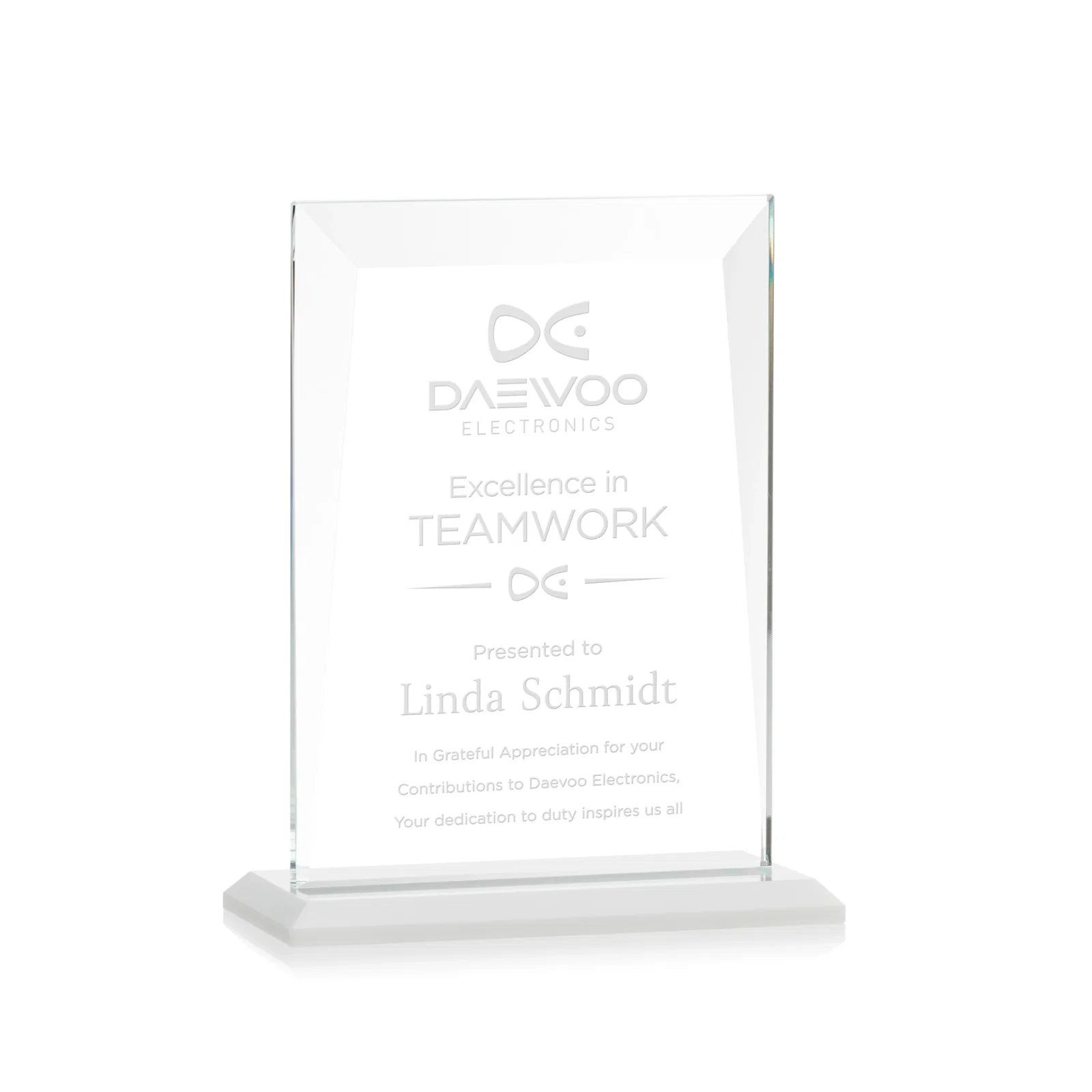 Branded Jade Glass Rectangle Award With Contrasting Color Base for dealer and partner awards