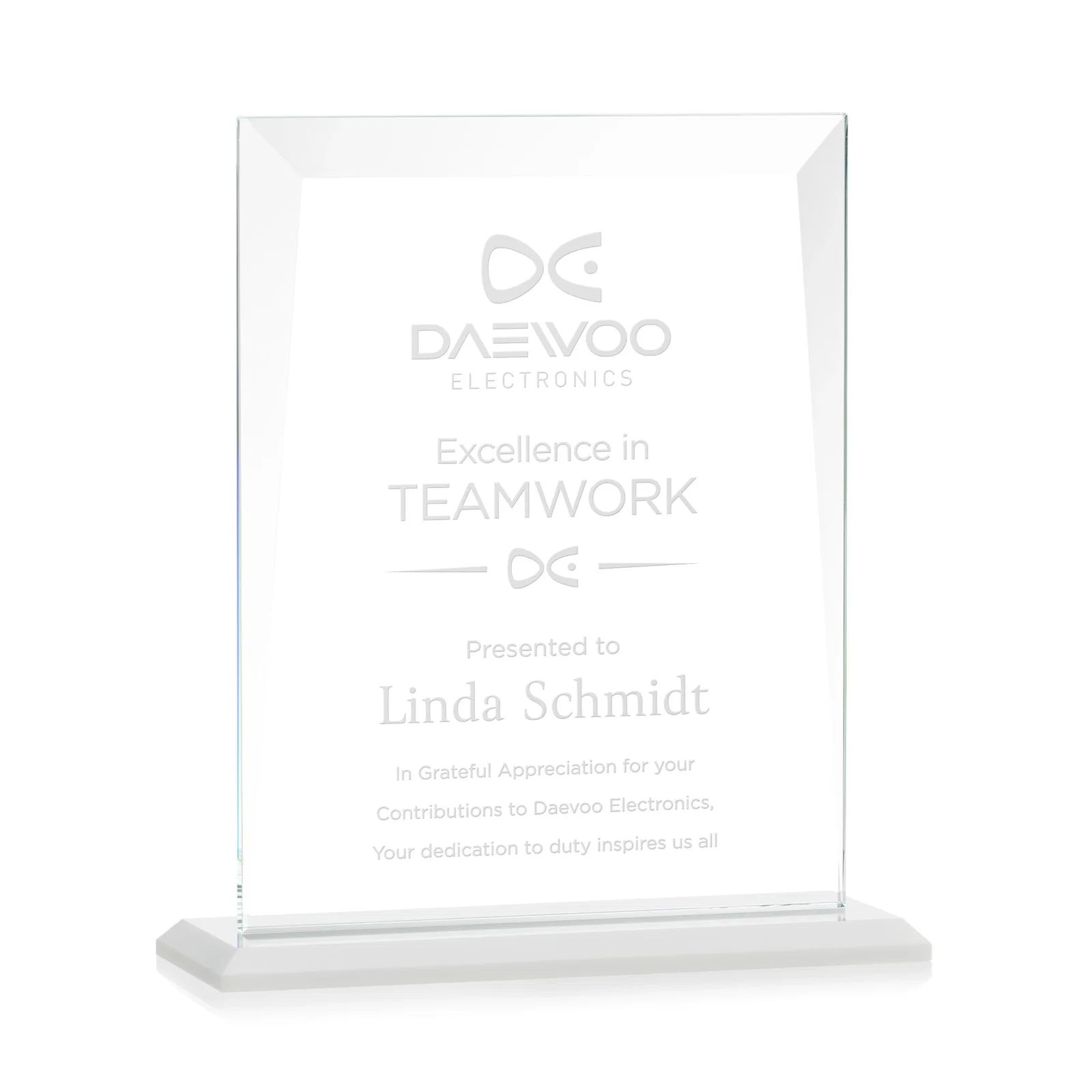 Custom printed Jade Glass Rectangle Award With Contrasting Color Base for employee recognition