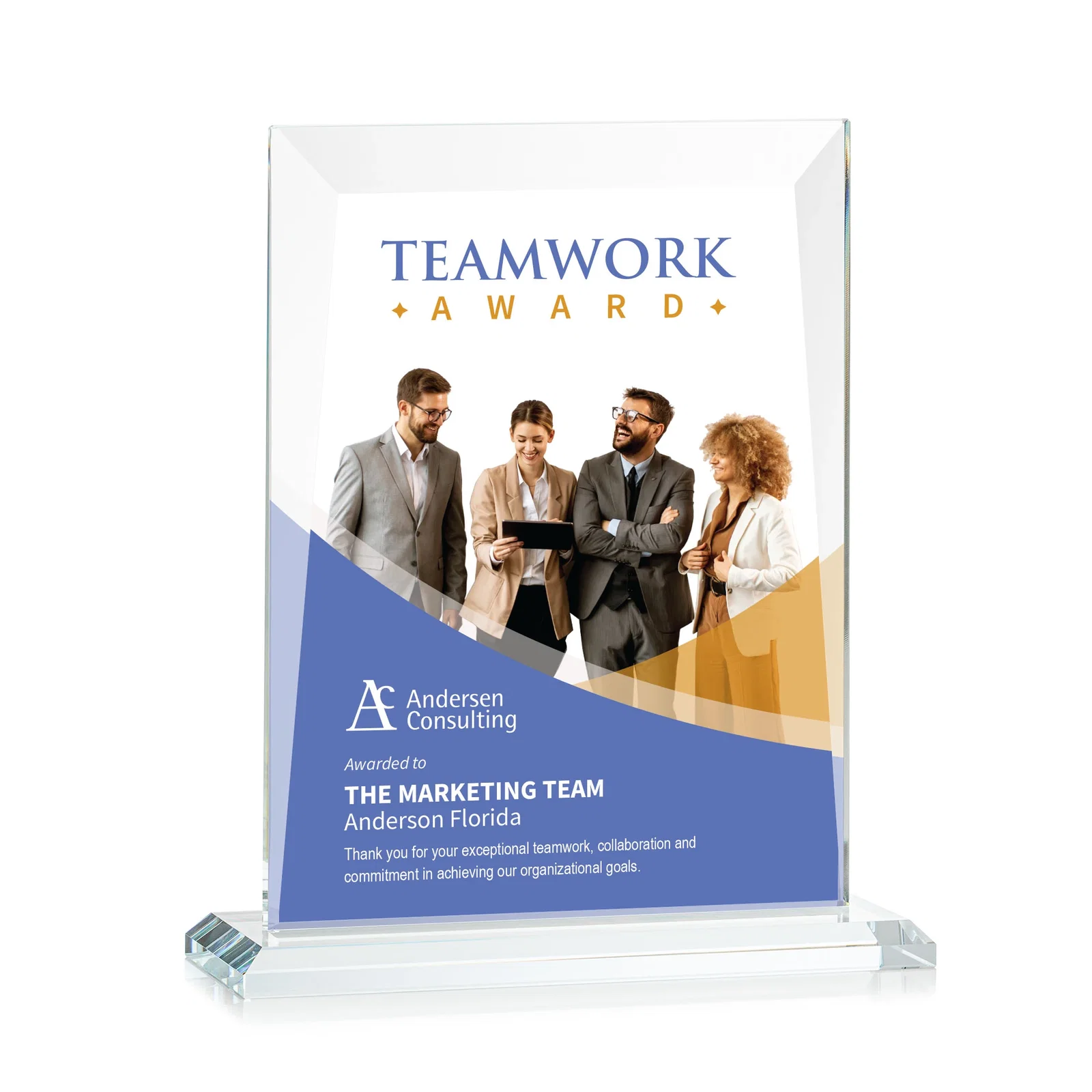 Custom printed Jade Glass Rectangle Award With Contrasting Color Base for retirement presentations