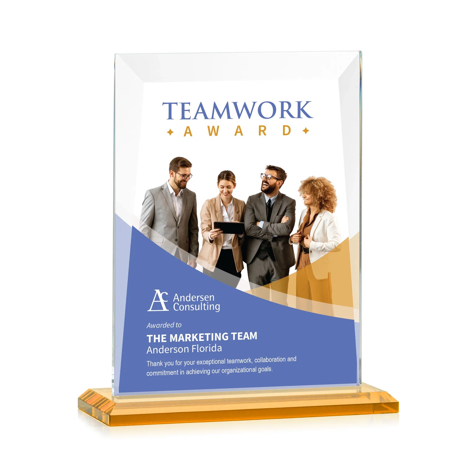 Custom printed Jade Glass Rectangle Award With Contrasting Color Base for volunteer appreciation