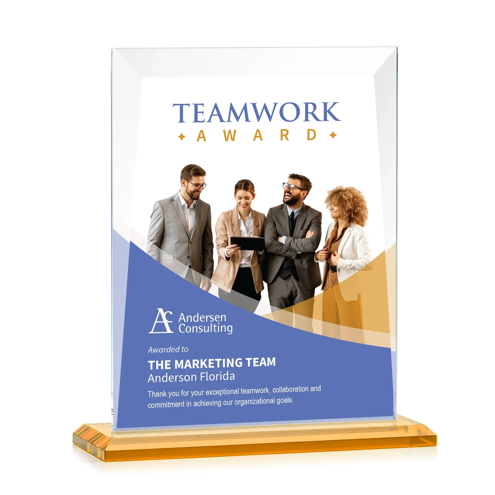 Custom printed Jade Glass Rectangle Award With Contrasting Color Base for dealer and partner awards