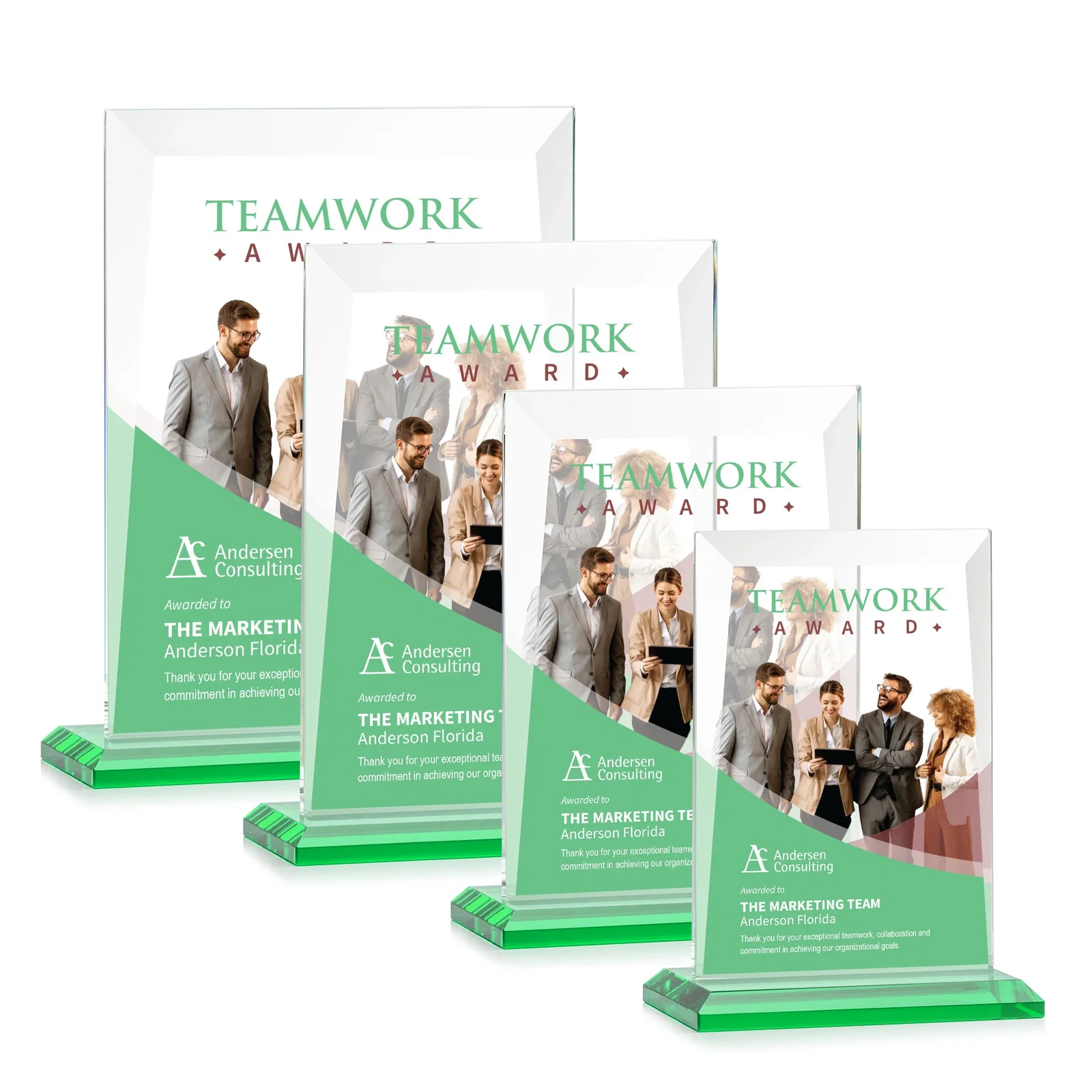 Custom printed Jade Glass Rectangle Award With Contrasting Color Base for company anniversary events