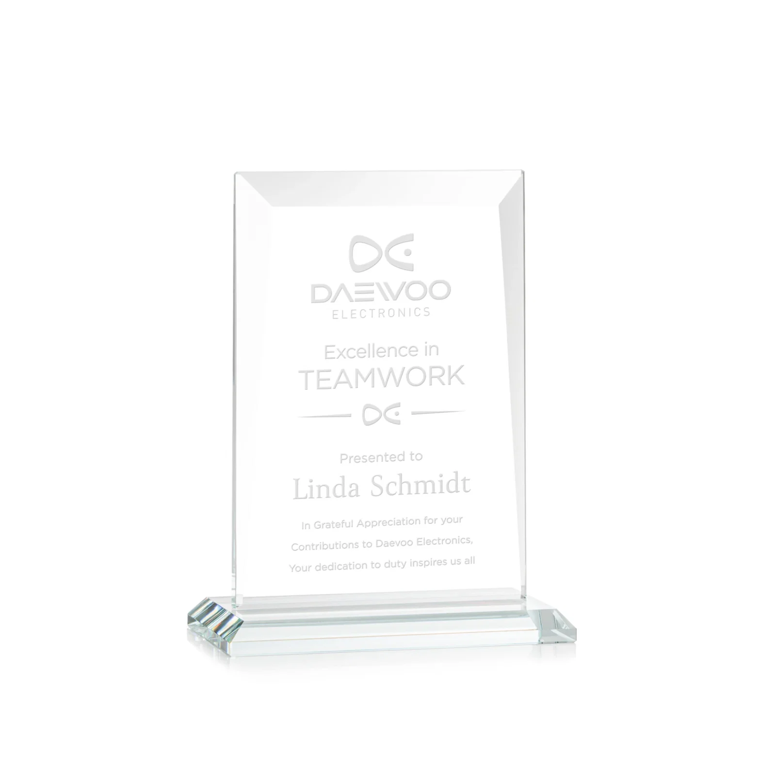 Custom Jade Glass Rectangle Award With Contrasting Color Base for retirement presentations