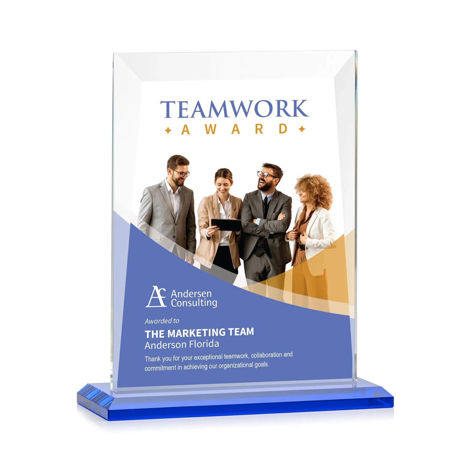 Custom engraved Jade Glass Rectangle Award With Contrasting Color Base for employee recognition