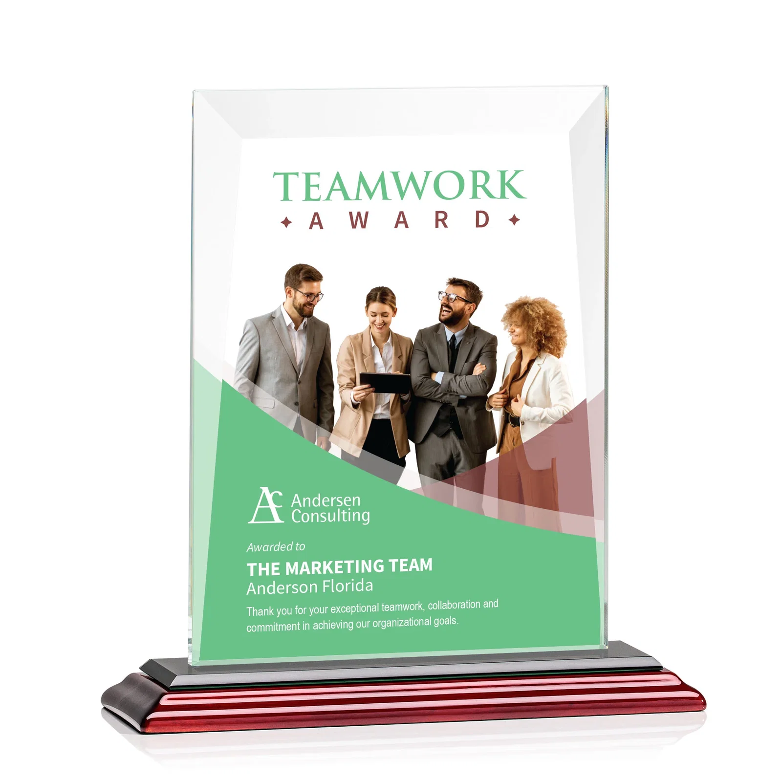 Custom engraved Jade Glass Rectangle Award With Contrasting Color Base for team milestone celebrations
