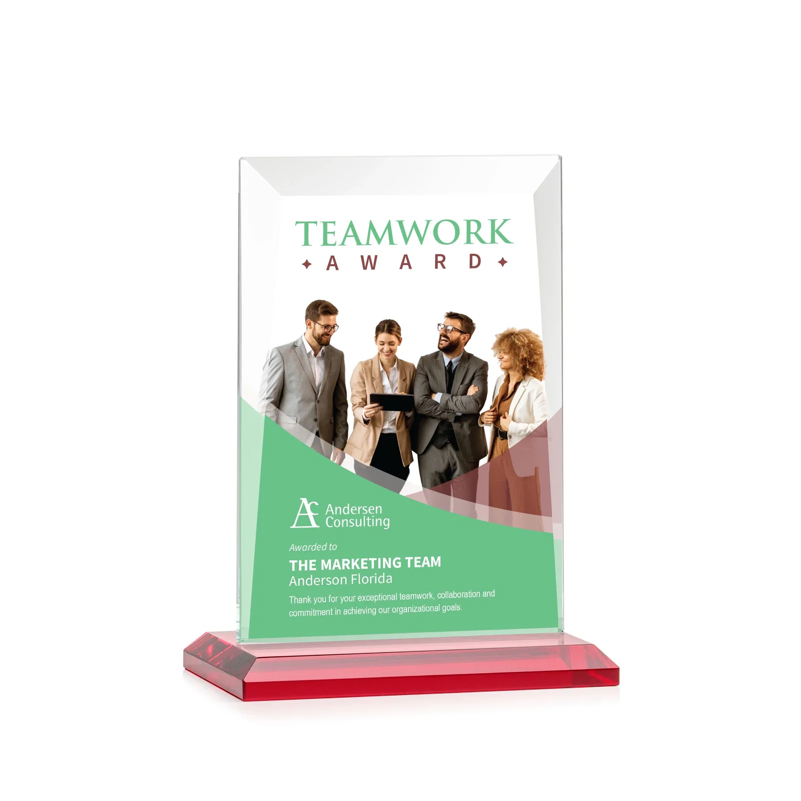 Custom engraved Jade Glass Rectangle Award With Contrasting Color Base for safety achievement programs