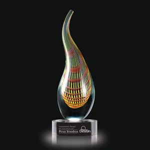 Clear Orange or Yellow Glass Flame Award on Optical Base