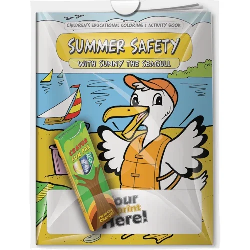 Summer Safety with Sunny the Seagull coloring book and unimprinted crayons combo pack