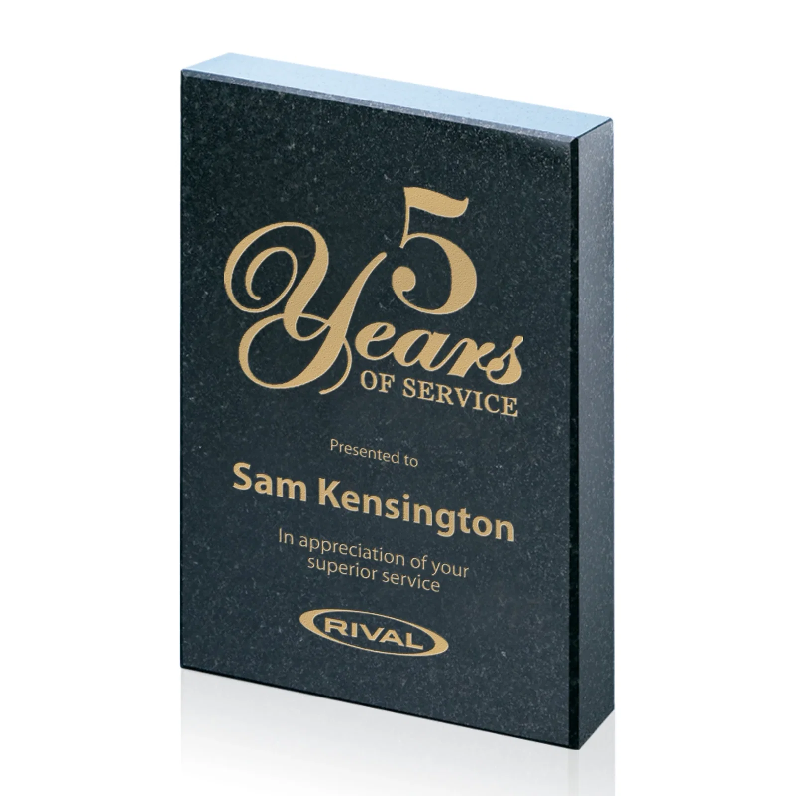 Custom Polished Black Granite Award Block with Swappable Year - Summerland, marble for retirement presentations