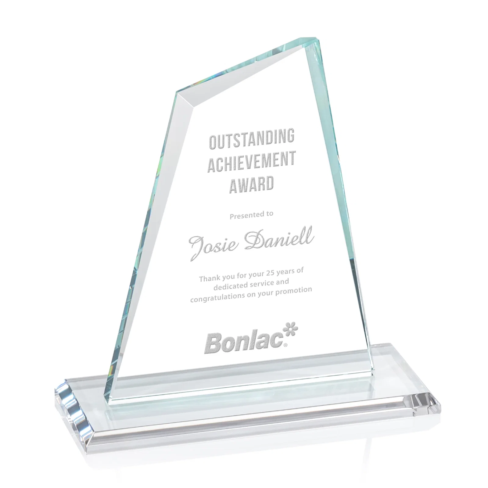 Custom Starfire Crystal Peak Award with White Base in Ten Colors, awards for volunteer appreciation