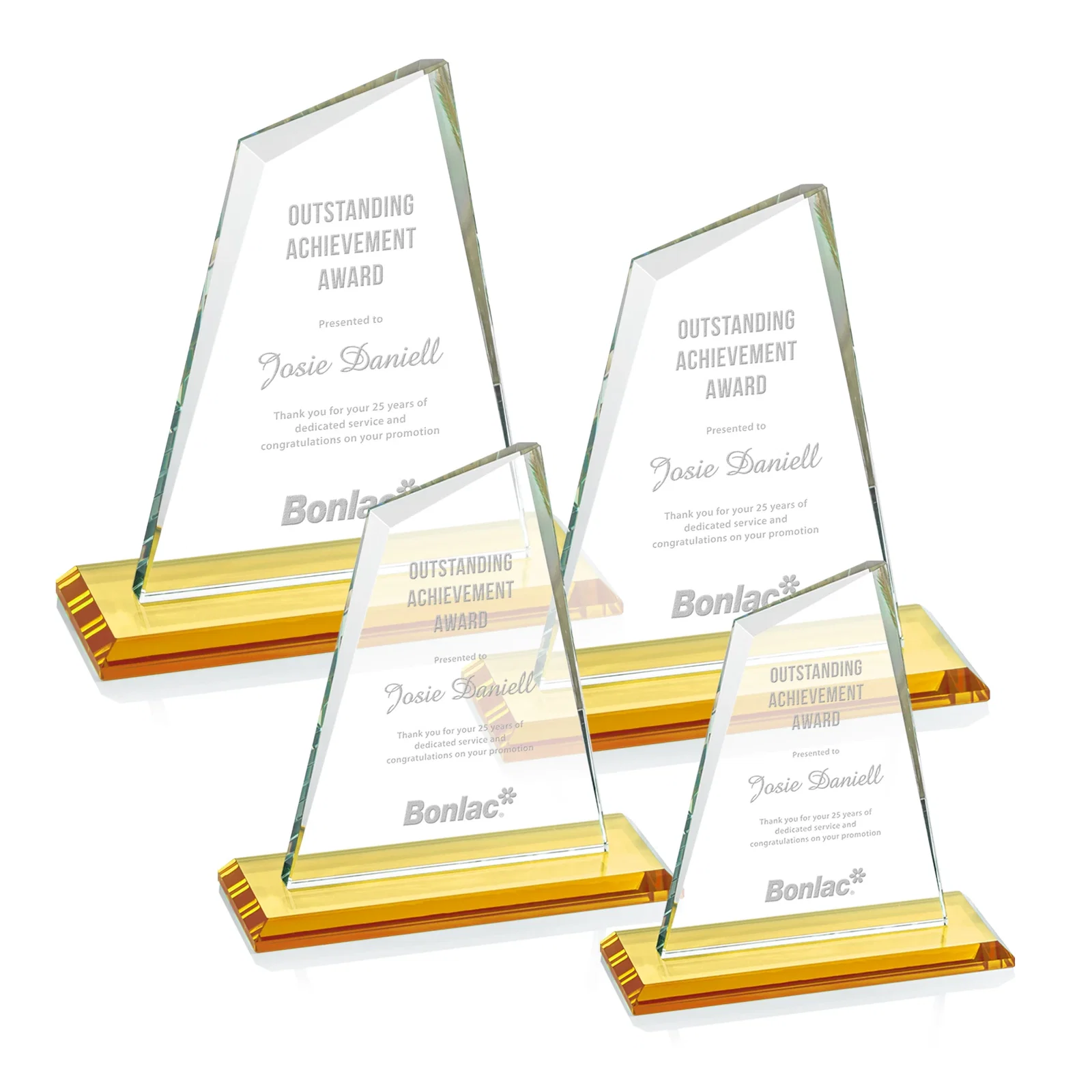 Custom Starfire Crystal Peak Award with White Base in Ten Colors, awards for dealer and partner awards