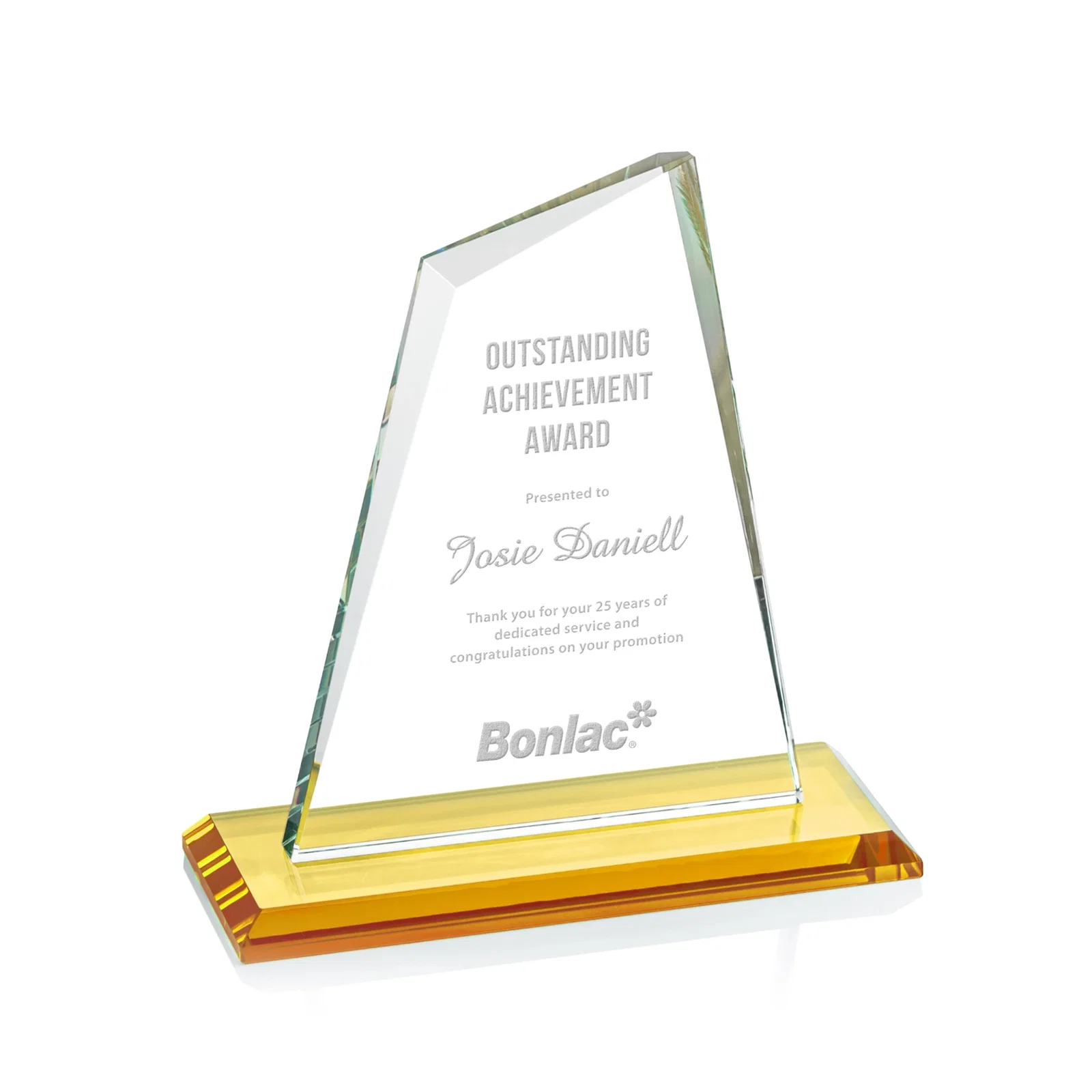 Custom Starfire Crystal Peak Award with White Base in Ten Colors, awards for company anniversary events