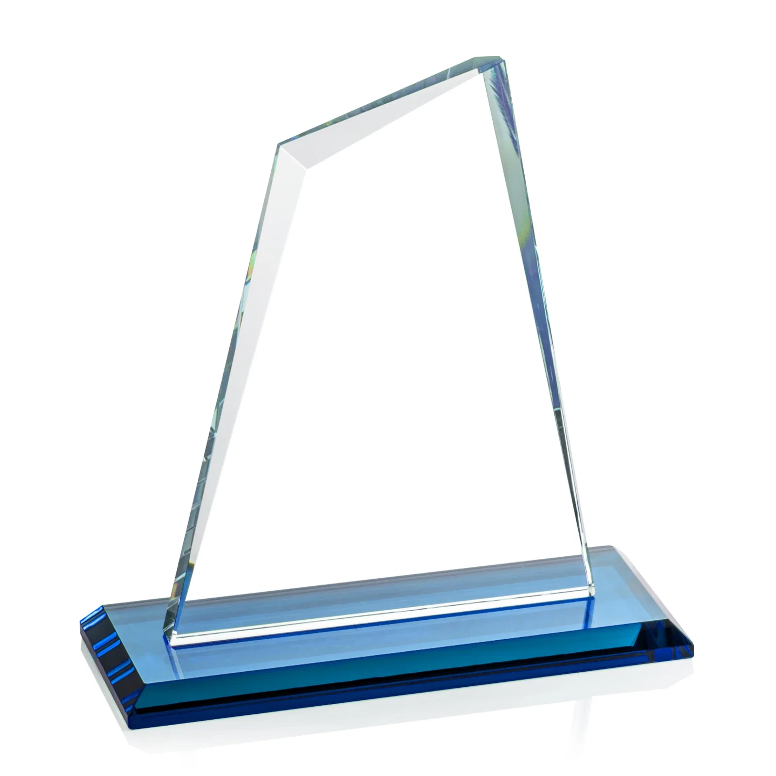 Branded Starfire Crystal Peak Award with White Base in Ten Colors, awards, with your logo for corporate award ceremonies