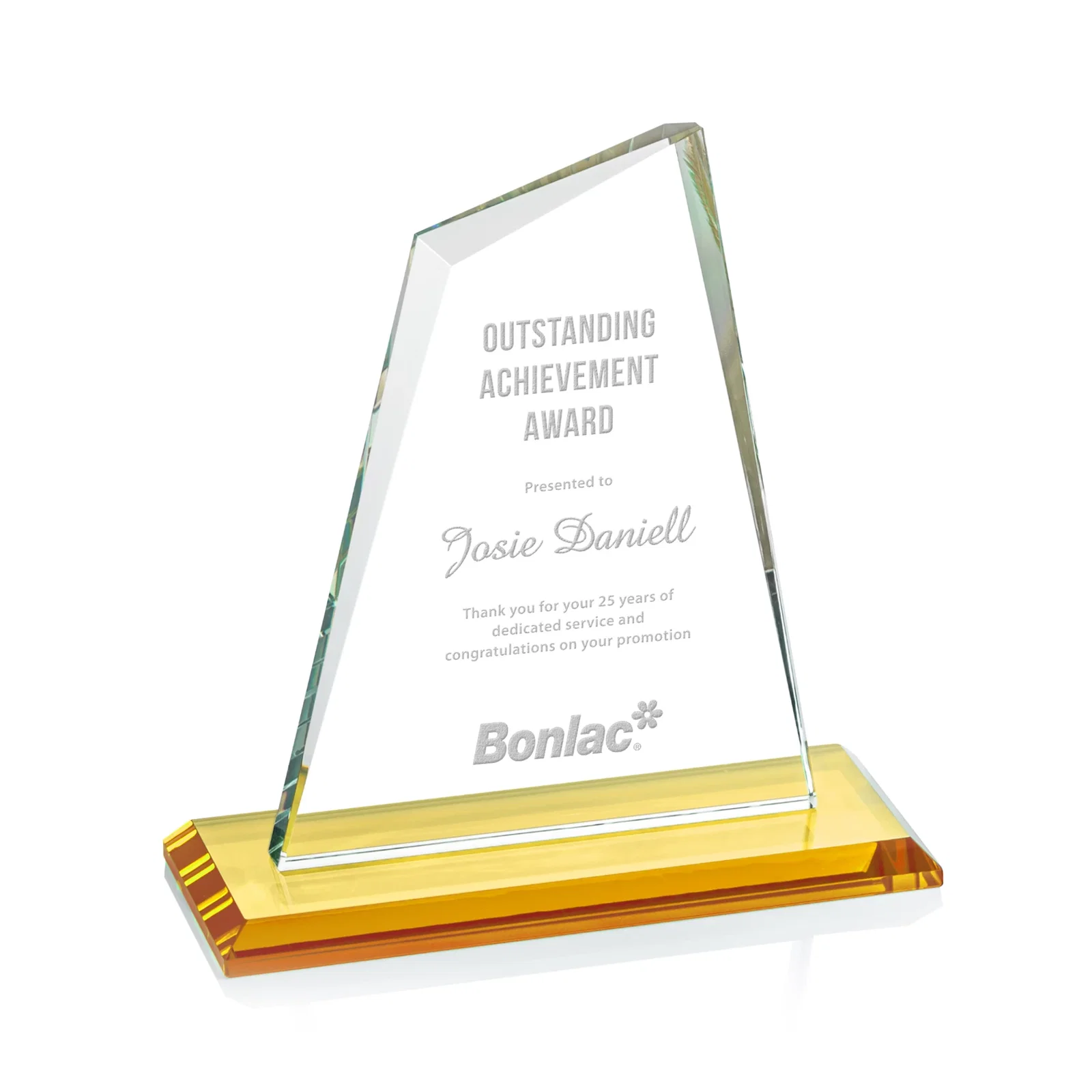 Personalized Starfire Crystal Peak Award with White Base in Ten Colors, awards for employee recognition