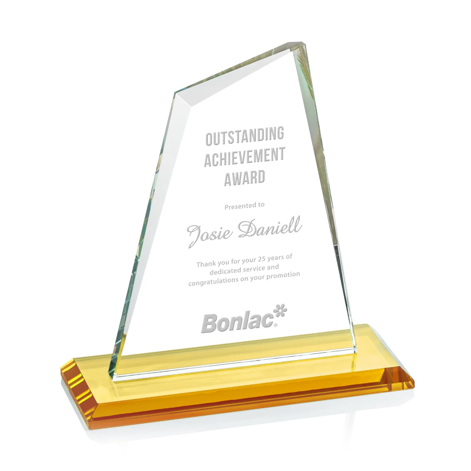 Personalized Starfire Crystal Peak Award with White Base in Ten Colors, awards for corporate award ceremonies