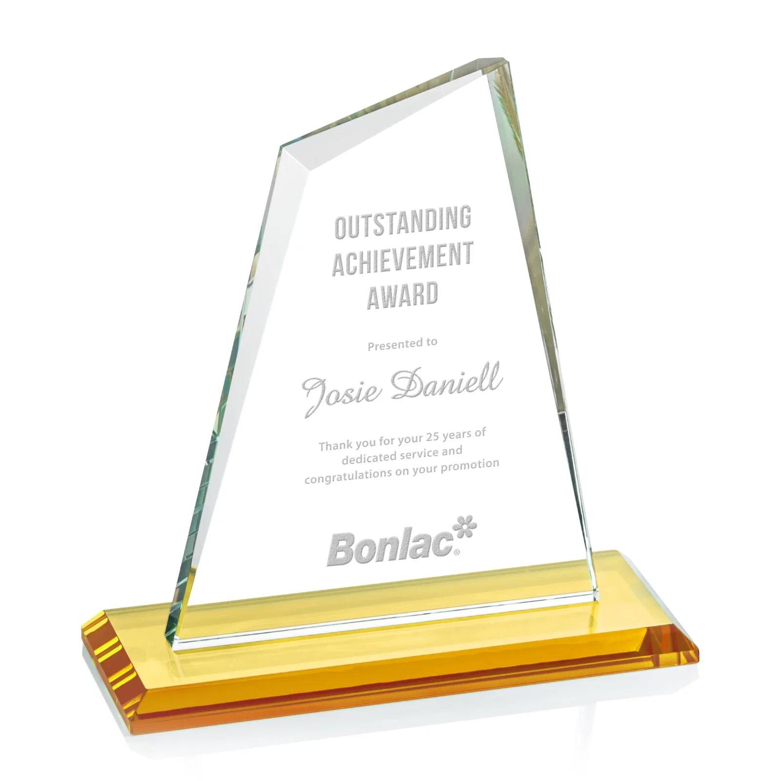 Personalized Starfire Crystal Peak Award with White Base in Ten Colors, awards for service anniversary gifts