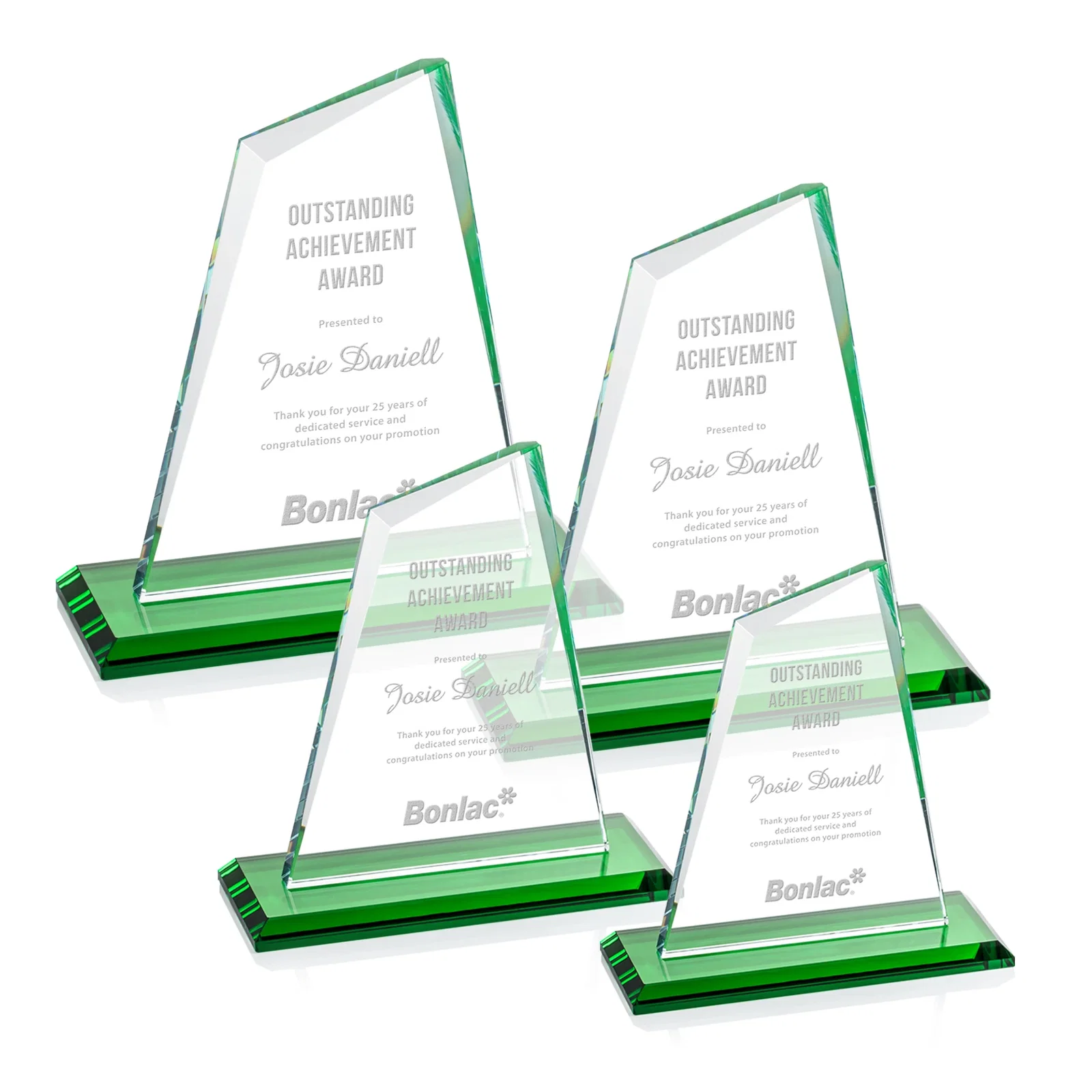 Personalized Starfire Crystal Peak Award with White Base in Ten Colors, awards for sales achievement awards