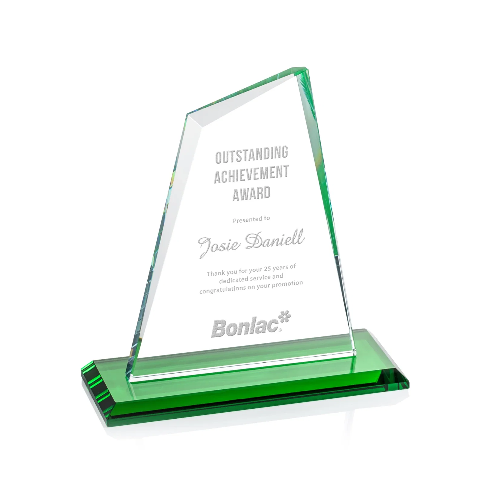 Personalized Starfire Crystal Peak Award with White Base in Ten Colors, awards for retirement presentations