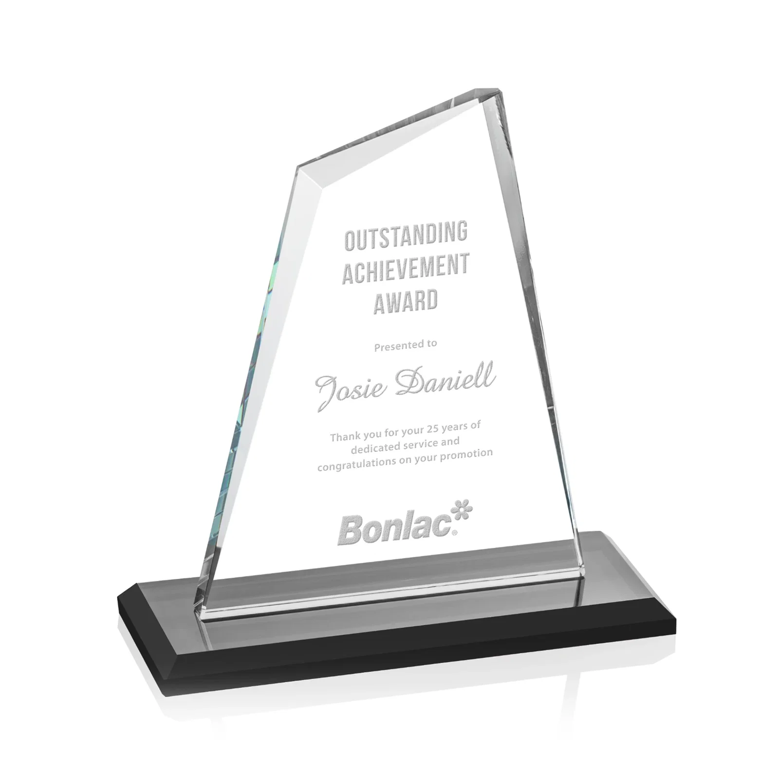 Personalized Starfire Crystal Peak Award with White Base in Ten Colors, awards for dealer and partner awards