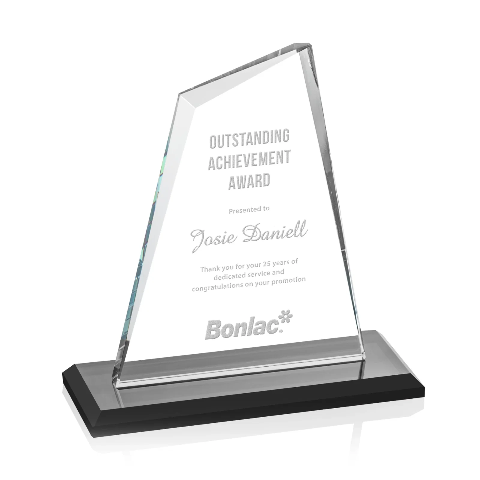 Personalized Starfire Crystal Peak Award with White Base in Ten Colors, awards for company anniversary events